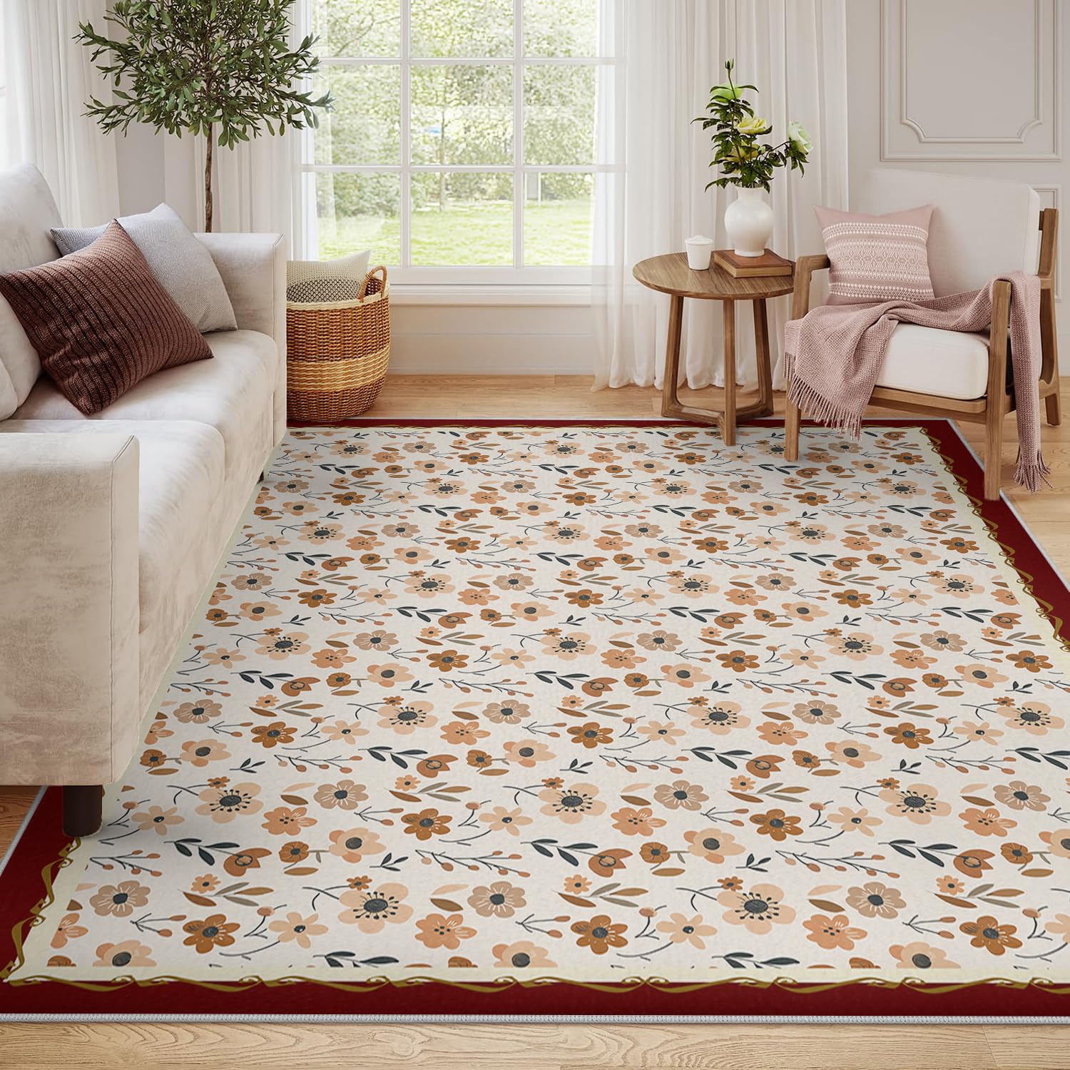 Carpette rustique lavable et ultra douce beige pour grand salon