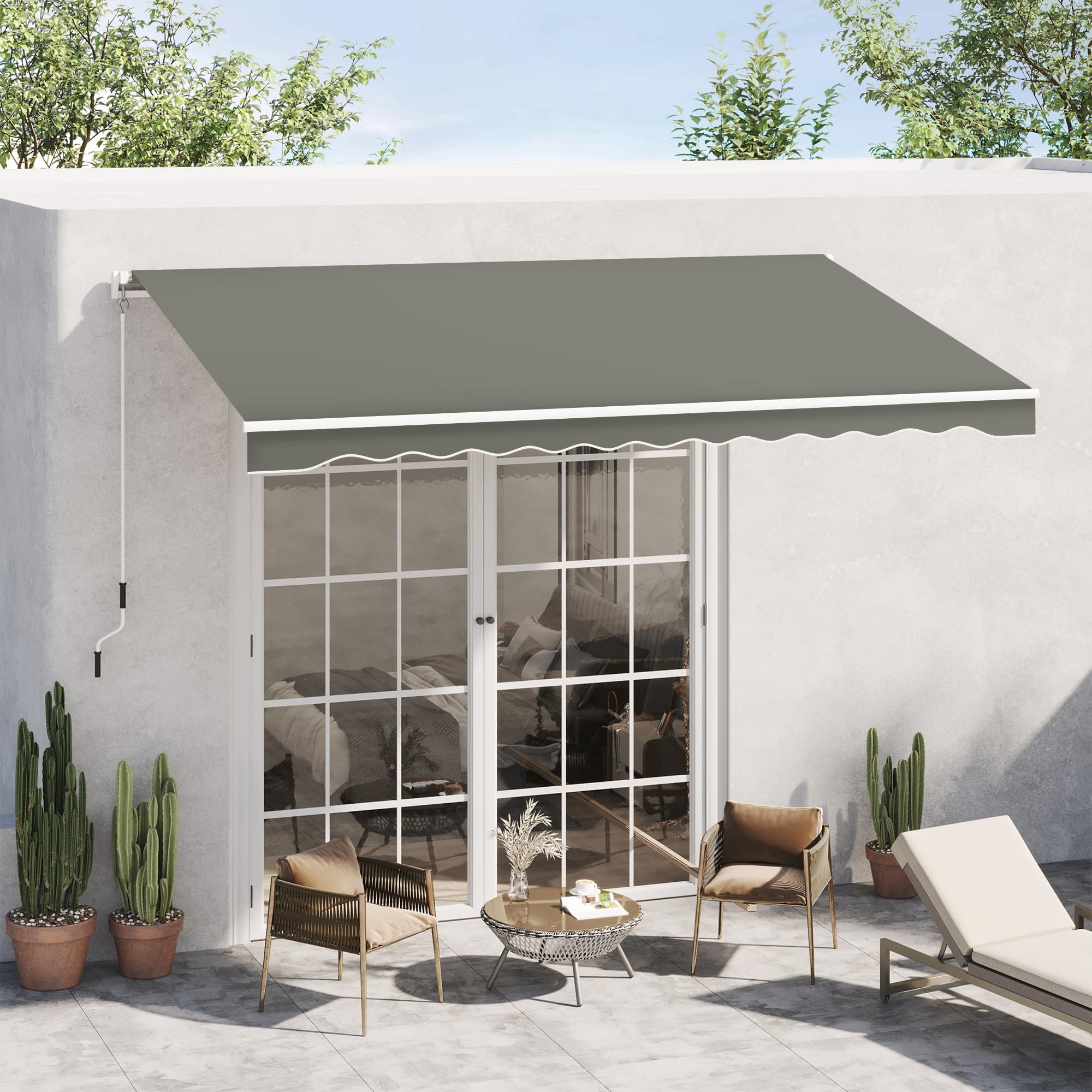 Outsunny Store Banne Manuel Rétractable Angle Réglable 3,5 x 2,5 m Gris