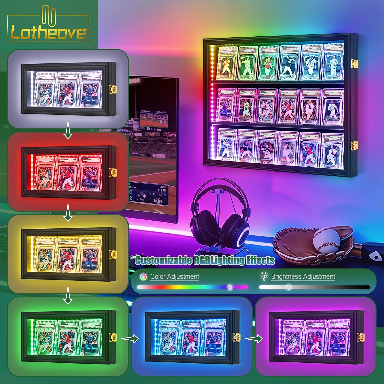 Baseball Card Display Case,Graded Sports Trading Card Frame Case 1 Tier Wall Mount Collectible for PSA BGS Cards with UV Protection, Applicable to Football Basketball Hockey Sports Cards Display Box image 5