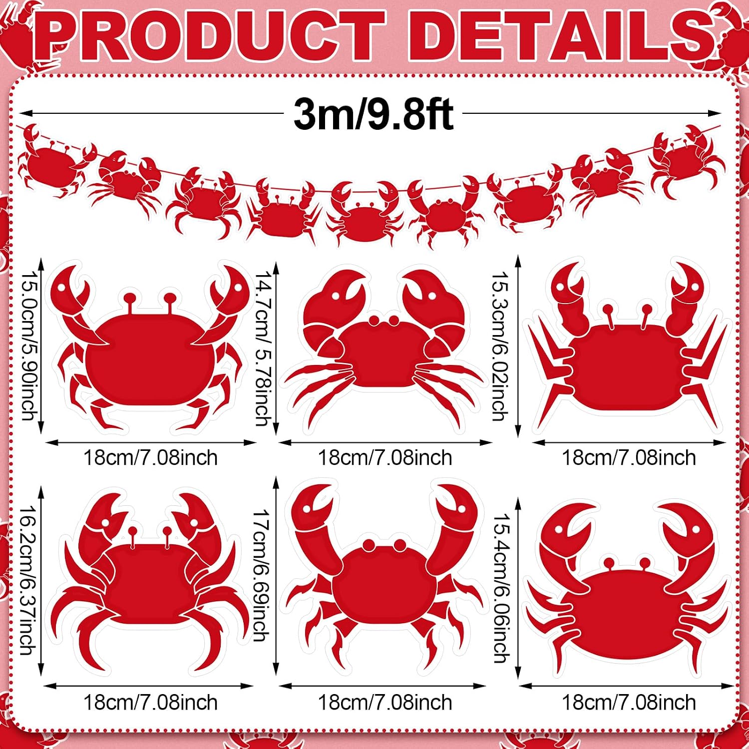 5 Pcs Crab Boil Party Decorations Banner Crab Ceiling Decorations Summer for Luau Theme Nautical Birthday Party Supplies