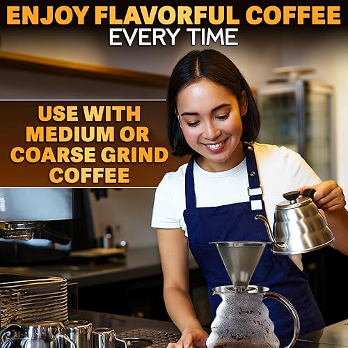 Miniatura 8 de Cafetera de acero inoxidable, gotero de café de 3.18 x 4.48 pulgadas con base ancha y segura, mango de plástico grande y cepillo para una fácil