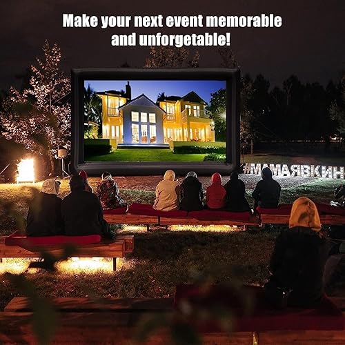 Miniatura 7 de Pantalla de proyector inflable, pantalla de proyector portátil de 24 pies para exteriores, proyección delantera y trasera, con cuerda, soplador de