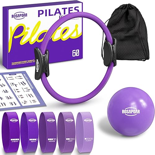 ROSAPOAR Pilates Essentials Kit for Women, Pilates Ring Set - 14" Magic Circle with Yoga Ball & Resistance Bands Pilates Kit for Home Workouts,