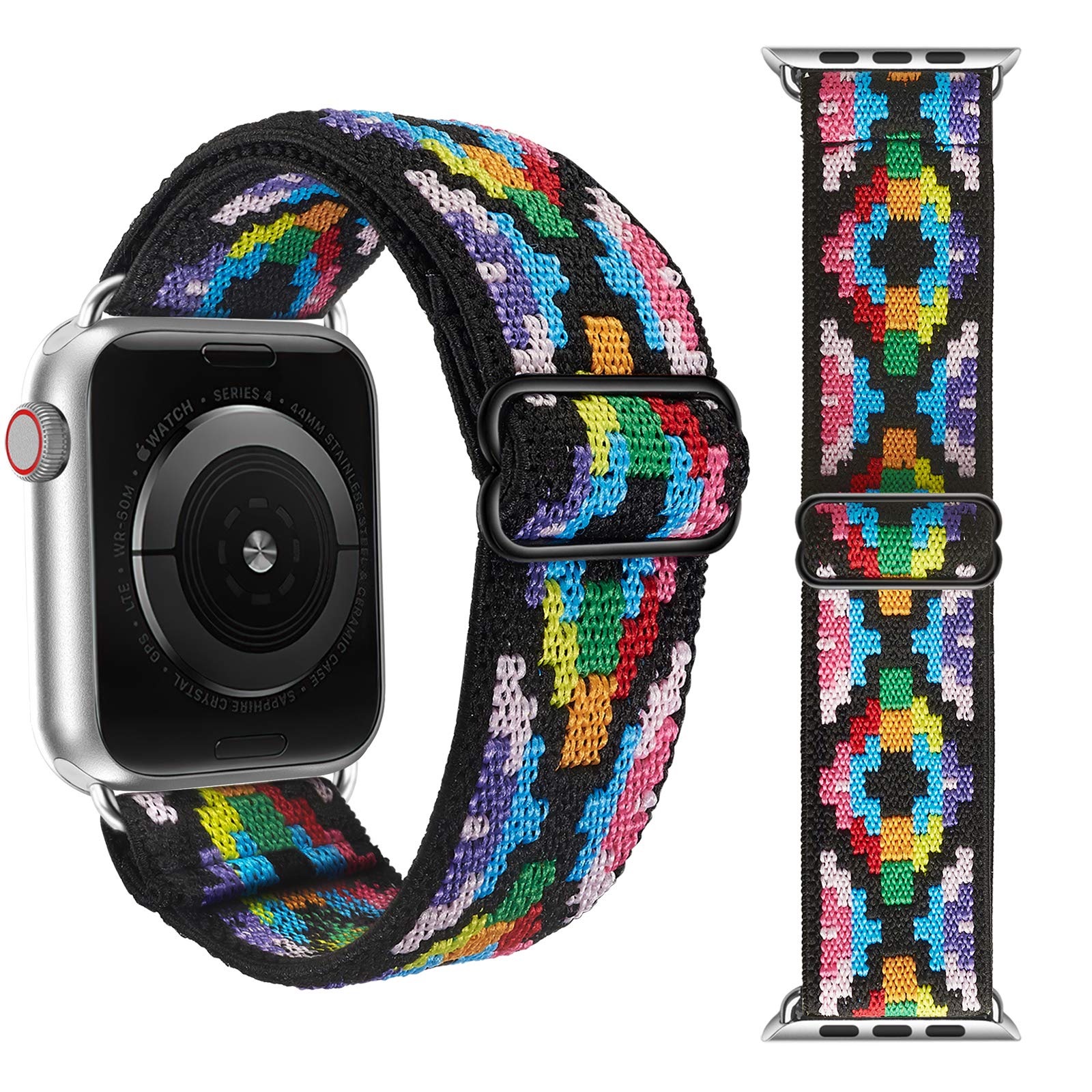 Stretchy Elastic Solo Loop Bands Compatible with Apple Watch Band 41mm 38mm 40mm Adjustable Sport Band Women Men Replacement for IWatch Series 7 6 SE 5 4 3 2 1 Boho Colorful
