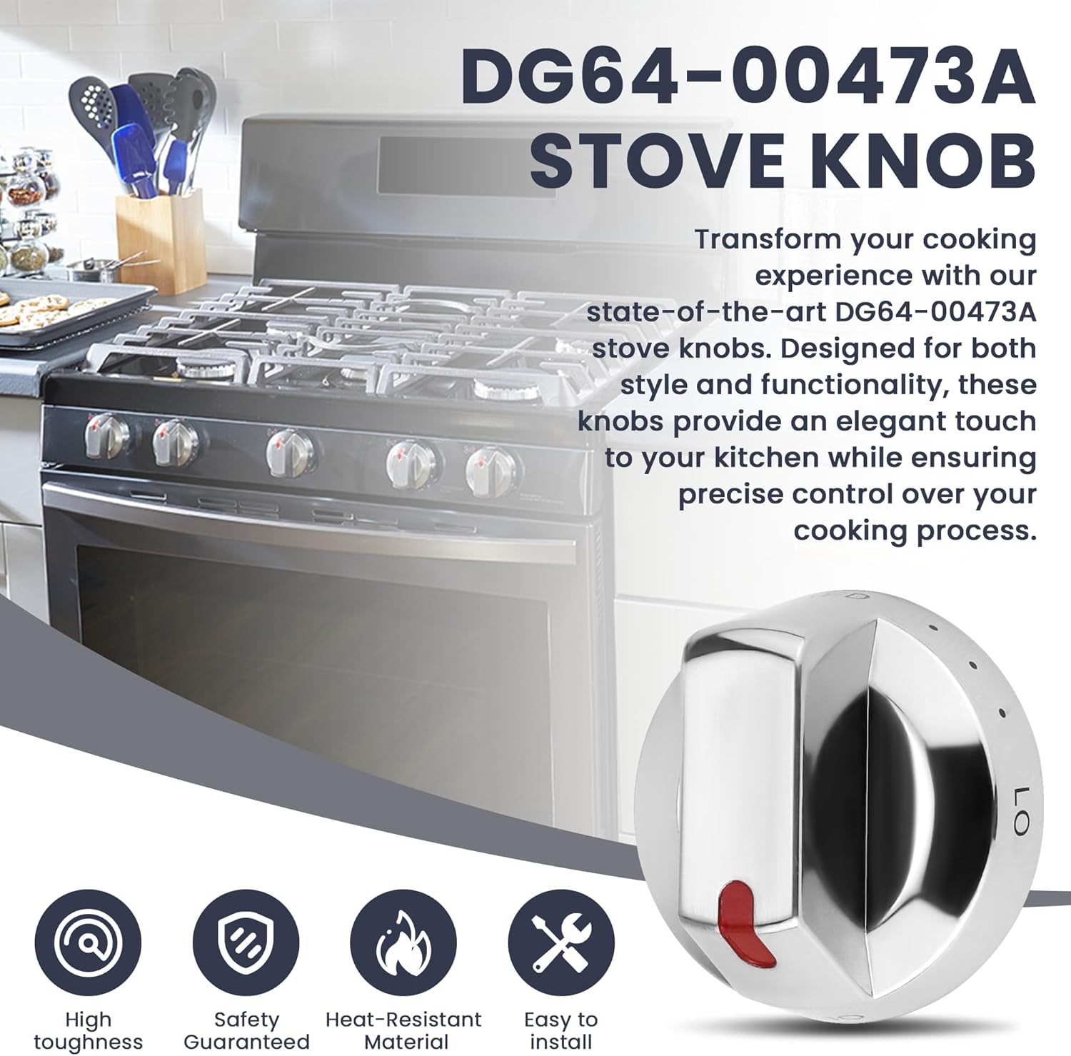 Fetechmate Upgraded DG64-00473A Burner Stove Dial Knob,Strong Rings,Stainless Steel Compatible with Sam.Sung Range Oven Gas Stove Knob NX58F5700WS NX58H5600SS NX58H5650WS NX58J7750SS (5 Pack)