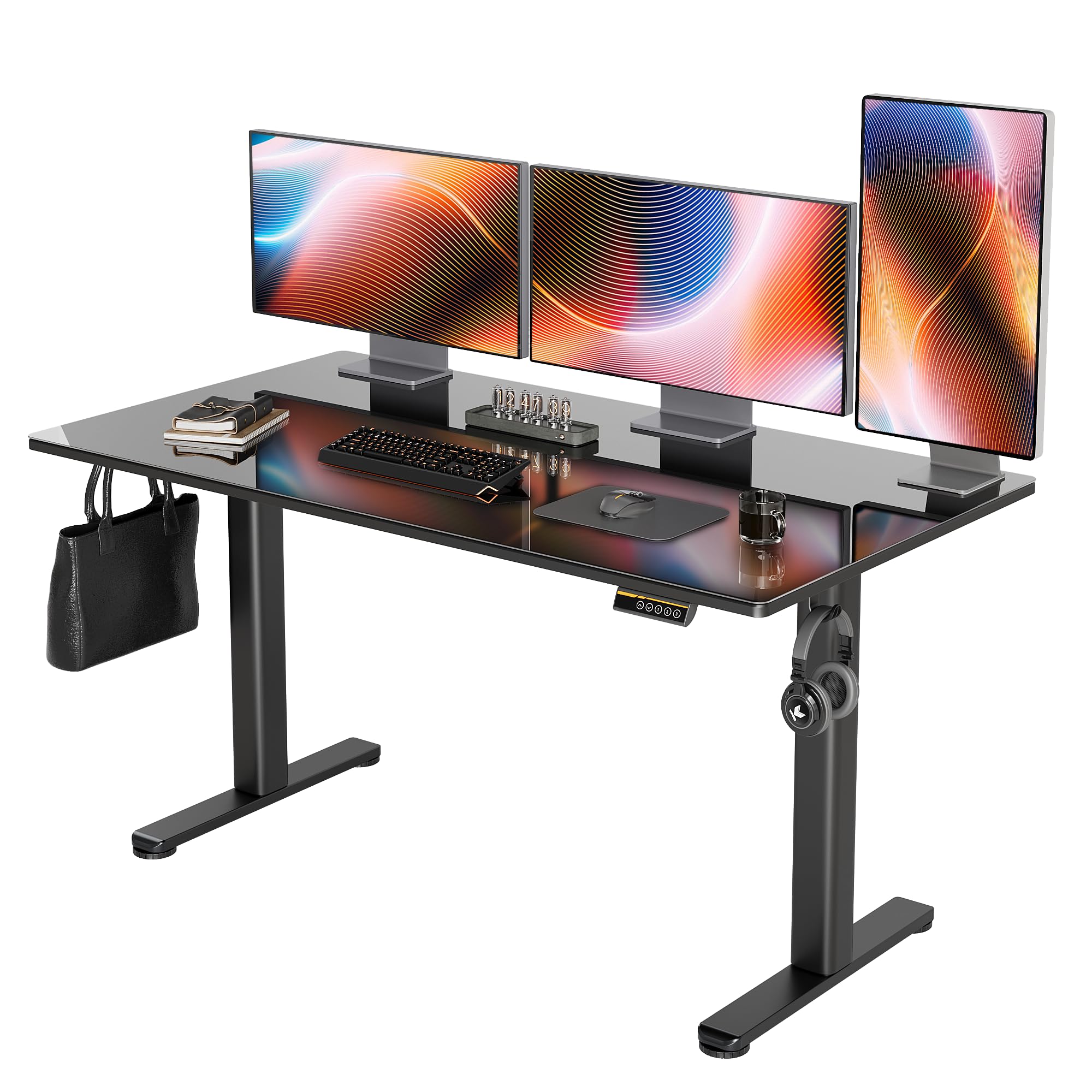 Claiks Glass Standing Desk, 55x24 Inch Electric Standing Desk Adjustable Height Stand Up Desk, Quick Install Home Office, Black