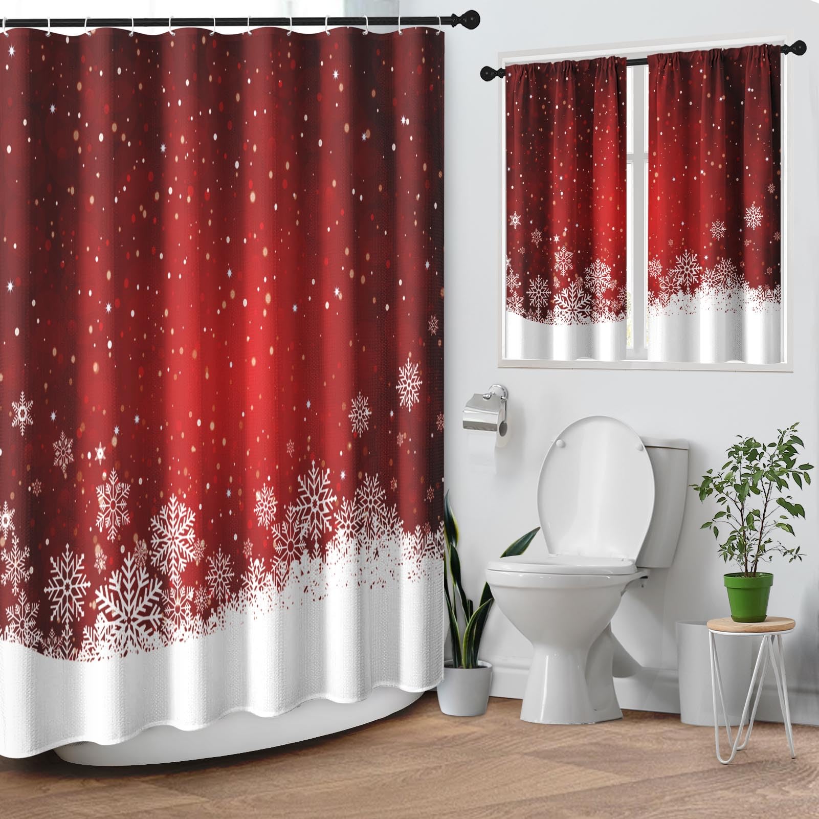 Amazon.com: Culudea Merry Christmas Shower Curtain Set with Window ...