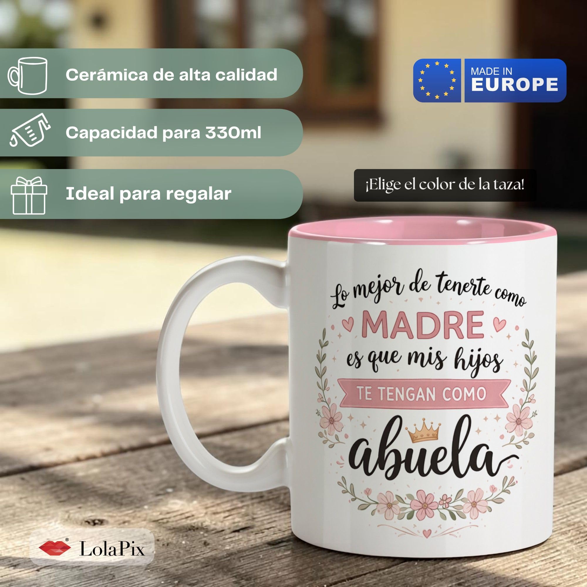 LolaPix Taza Abuela. Regalo Abuelas Dia de la Madre. Regalos para Mama Original. Apta para Lavavajillas. Yaya Regalo. Taza Dia de la Madre Abuela 330ml Color Interior a elegir. Te tengan como Abuela — view 2