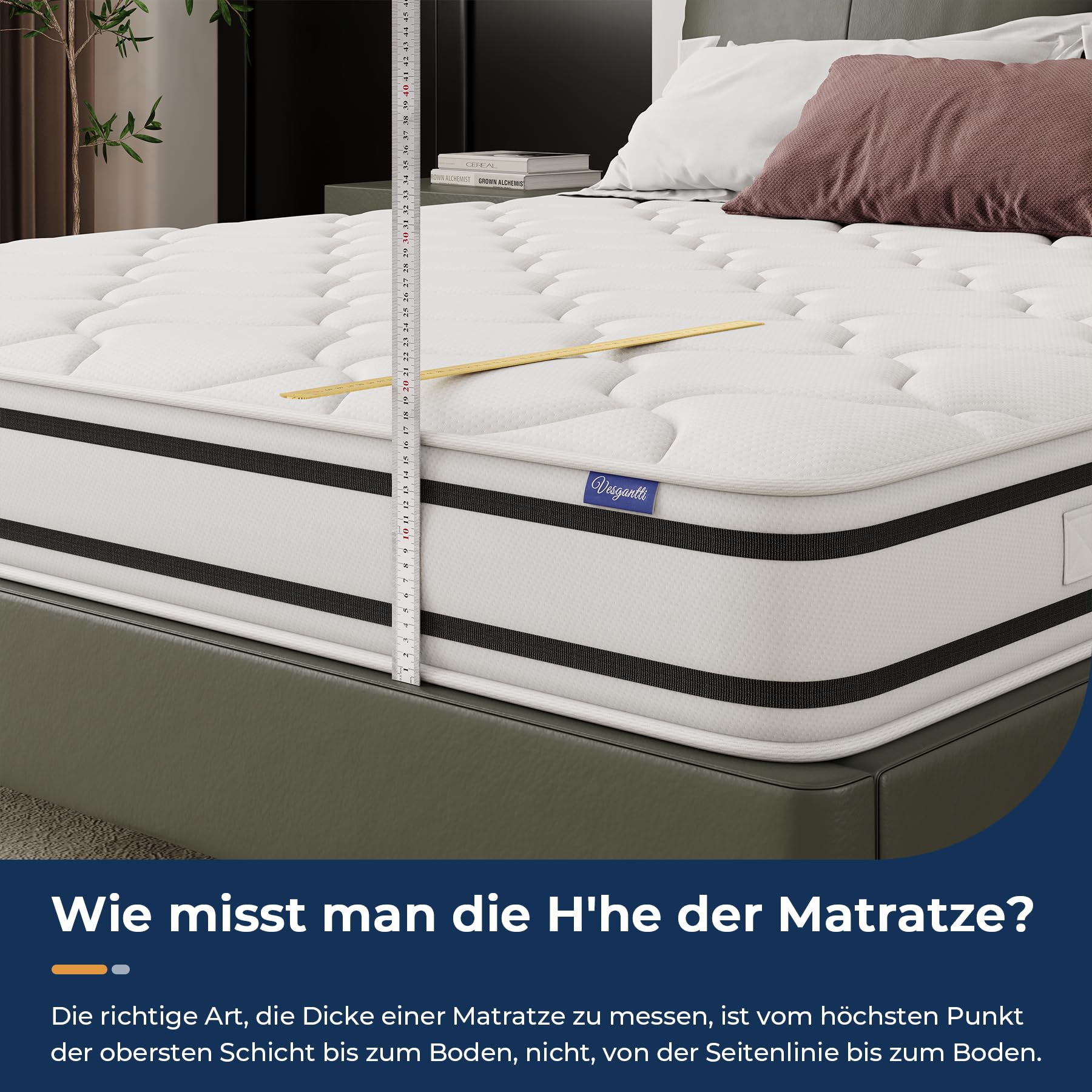 Vesgantti H4 20cm Höhe Matratze 80x200cm Orthopädische 7-Zonen-Tonnen-Taschenfederkern-Matratze Öko-Tex Zertifiziert Mittelfest Taschenfederkernmatratzen Kaltschaummatratze