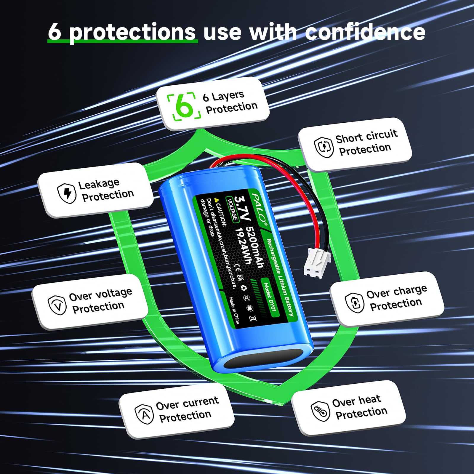 3.7V 5200mAh XH2.54/2P Batteria Connettore, Batterie Litio Riutilizzabili 2 Pezzi per Auto Giocattolo RC, Telecamera Wireless Solare, Altoparlante Wireless, Luce a Led Esterna