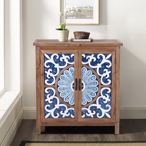 Miniatura 6 de Sophia & William - Armario decorativo de almacenamiento con 2 puertas, organizador de estilo envejecido, moderno, con marco de madera y patrón