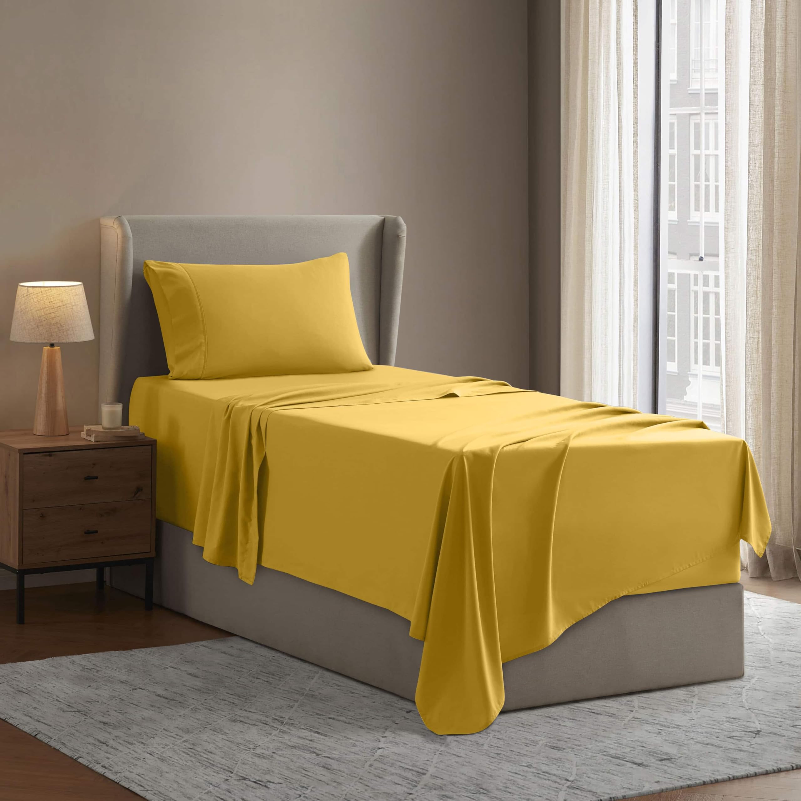 Nestl Twin XL Bed Sheet Set - Yellow - Instantly Soft Microfiber, No Break-in Wash - 4-Piece Deep Pocket Sheets & Pillowcases, Stays Put All Night — image 1