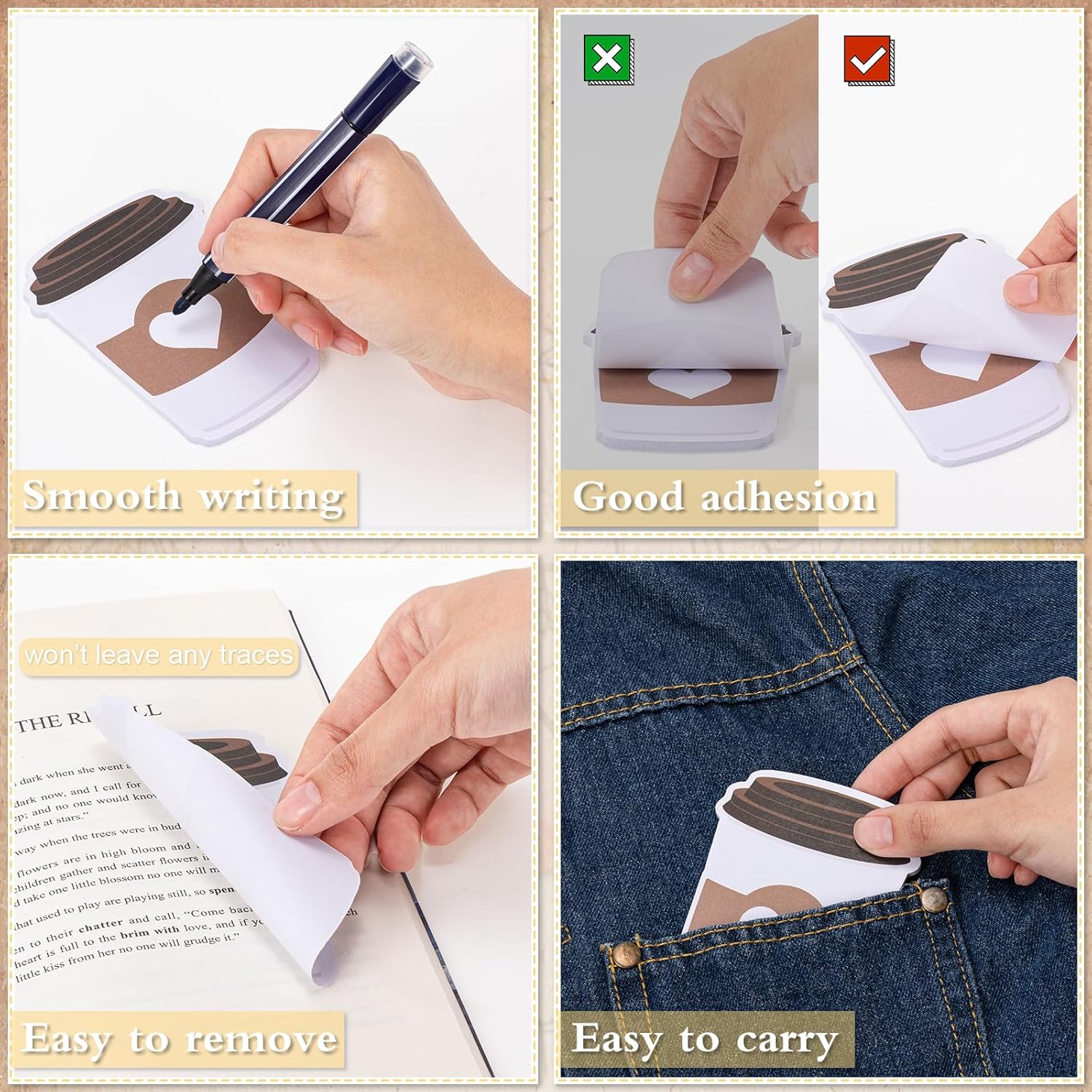 Cute Sticky Notes Set Coffee Cup Funny Stationery Self-Adhesive Pads Party Wedding Favors Themed Gifts Fun Memopads Essentials Pastel Refrigerator for Women Student Office Supplies (10 Packs) - Image 5