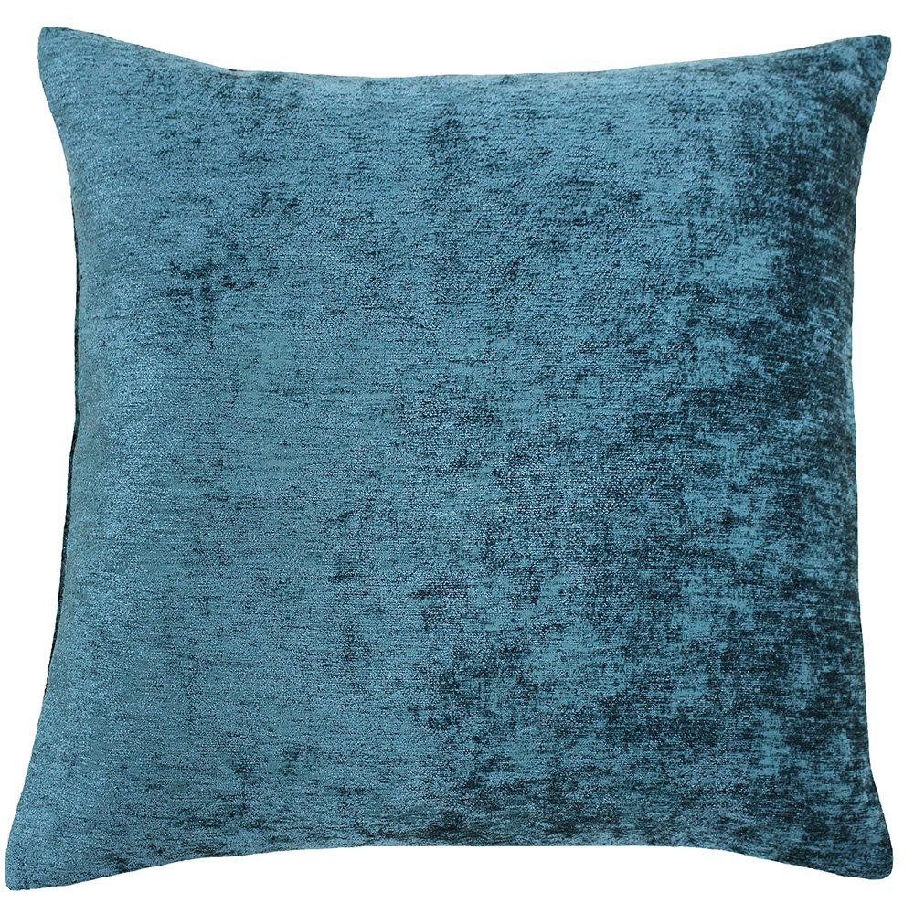 Riva Paoletti Hampton Square Feather Filled Cushion Blue-Metallic Chenille Style Fabric-Hidden Zip Closure-Knife Edging-100 Case (20" x 20" inches), Polyester, Peacock, 50 x 50cm