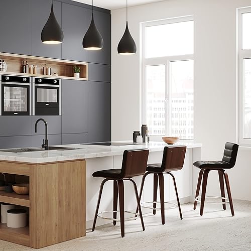 Miniatura 2 de SIMPLIHOME Roland Mid Century Taburete moderno de altura de mostrador en piel sintética vegana negra, para comedor y cocina