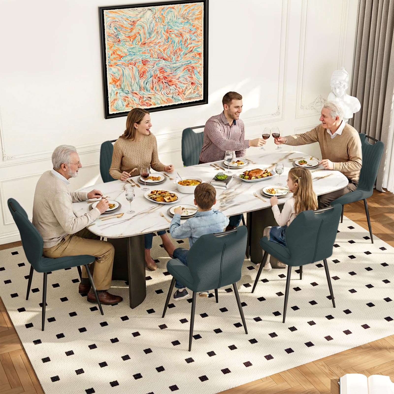 JIJIAN Pack de 6 Sillas de Comedor, Sillas de Cocina, Silla Tapizada, Silla de Salón, Respaldo de Tela y Patas de Metal, Ideal para Comedores, Cocinas y Salones, Gris Oscuro