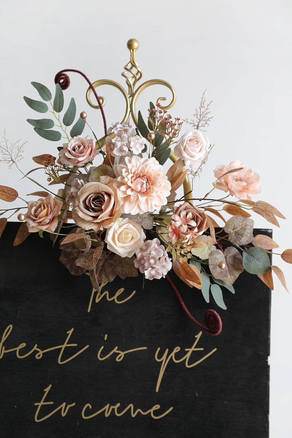 YYHUAWU Artificial Flowers Combo Set Fake Flower Leaf Box with Stems for DIY Wedding Bouquets Centerpieces Arrangements Baby Shower Party Home Decorations (Brown & Nude Color) - Image 3