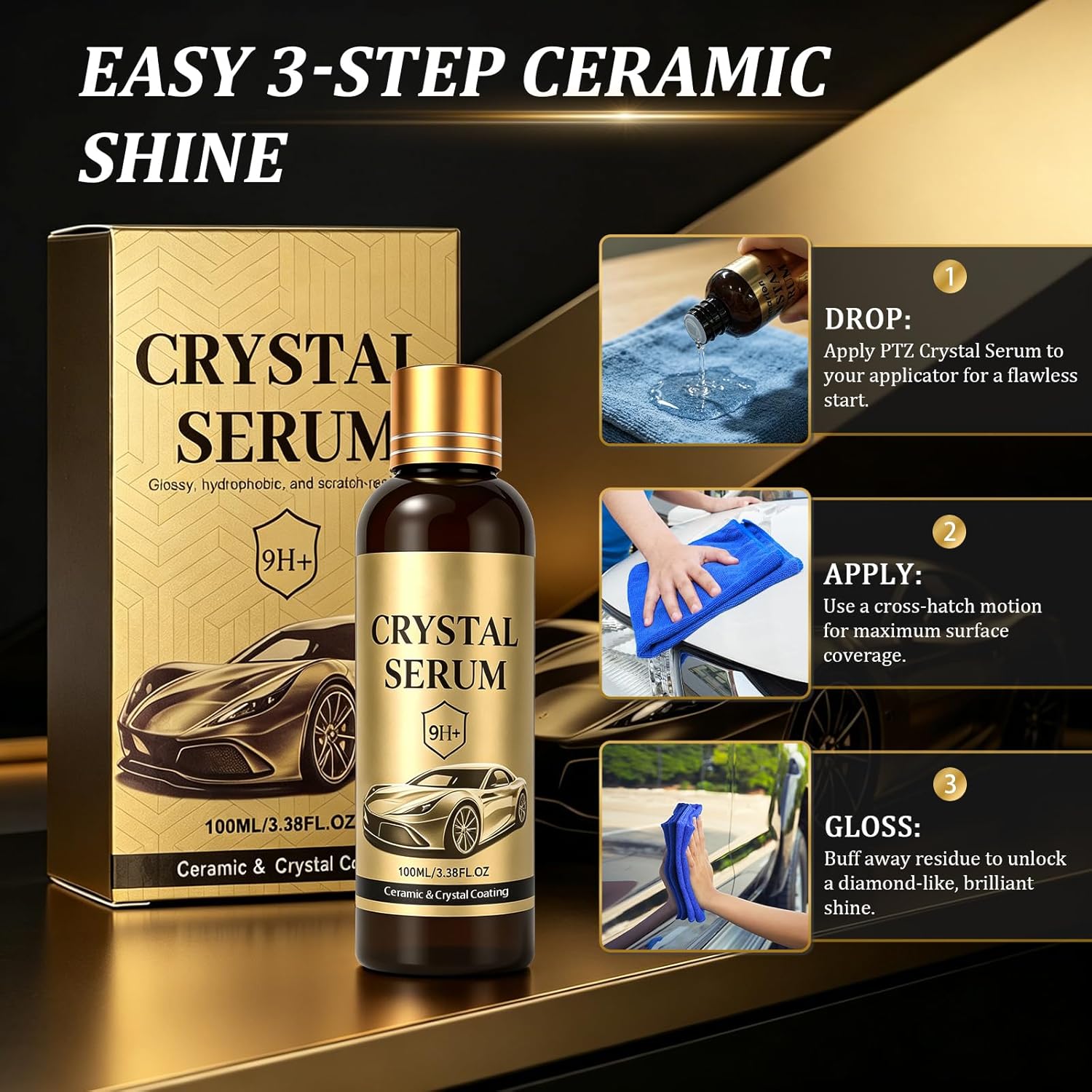 2 Pcs PTZ Crystal Serum for Cars,Advanced Graphene Ceramic Coating,9H Graphene Coating for Auto Car Detailing,High Gloss Finish,Hydrophobic,Scratch & Protection
