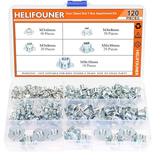 Juego surtido de 120 tuercas M3 M4 M5 M6 M8 T de cuatro tuercas de garra para madera, soportes de escalada en roca, gabinetes