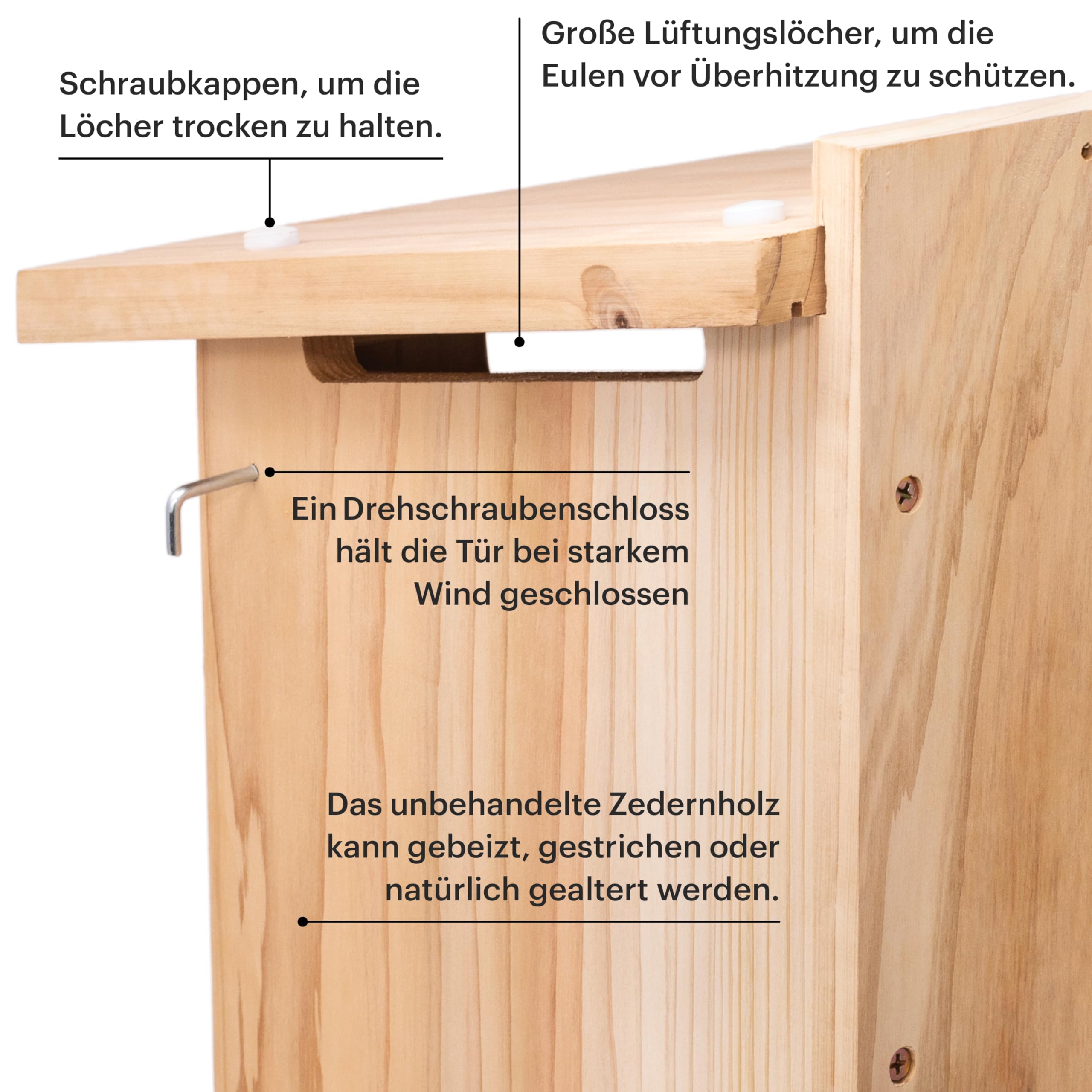 WHITEHORSE Großes Eulenhaus - Premium Zedernholz - Wetterfestes Design - 41 x 30 x 28 cm - EIN Nistkasten für mehrere europäische Eulenarten