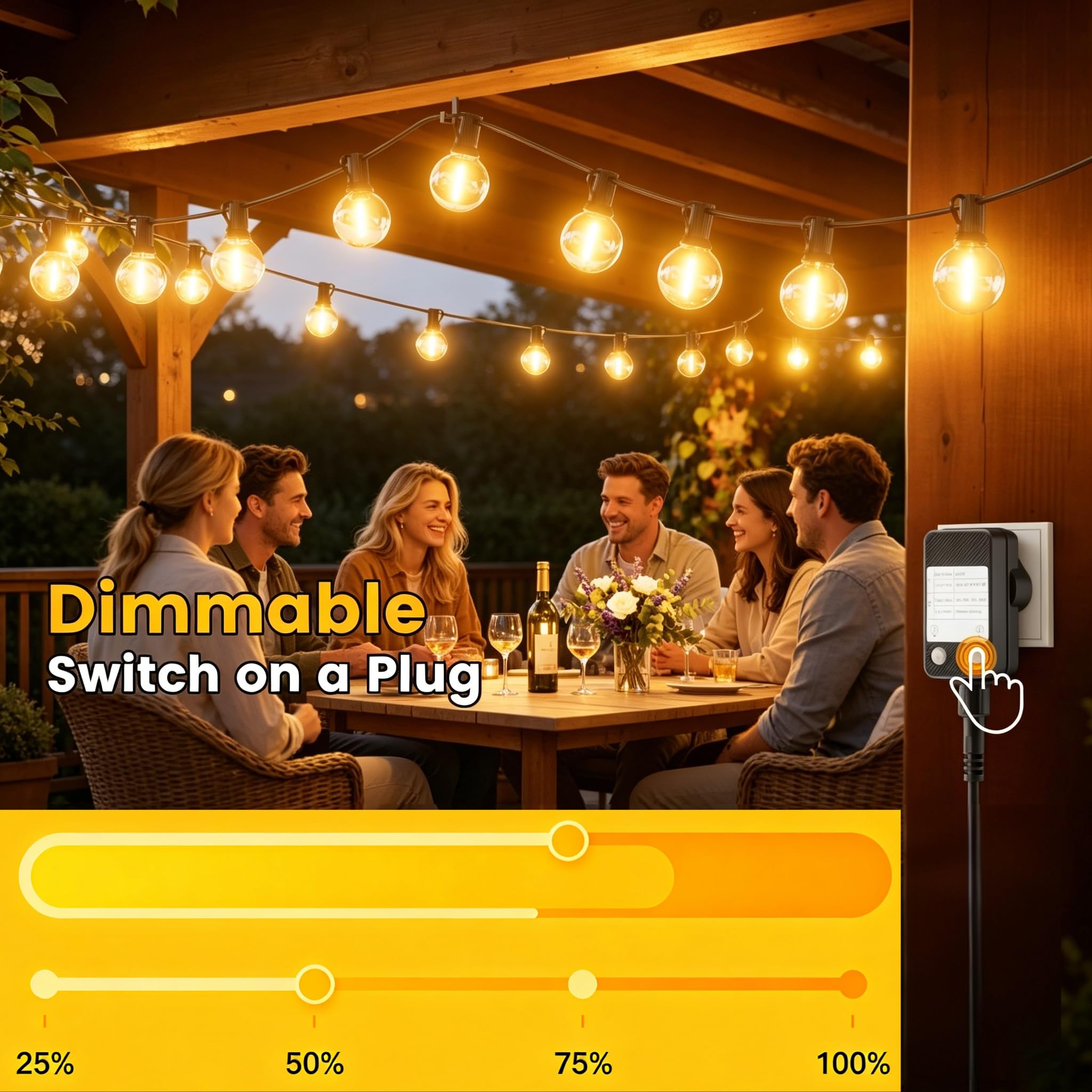 Guirlande-Lumineuse-Exterieure-Guirlande-Guinguette-Exterieur, 45M LED Lampe avec Variateur, étanche IP45, 58+2 G40 Ampoules Incassables pour Jardin Pergola Terrasse Deco Balcon Mariages et Fêtes