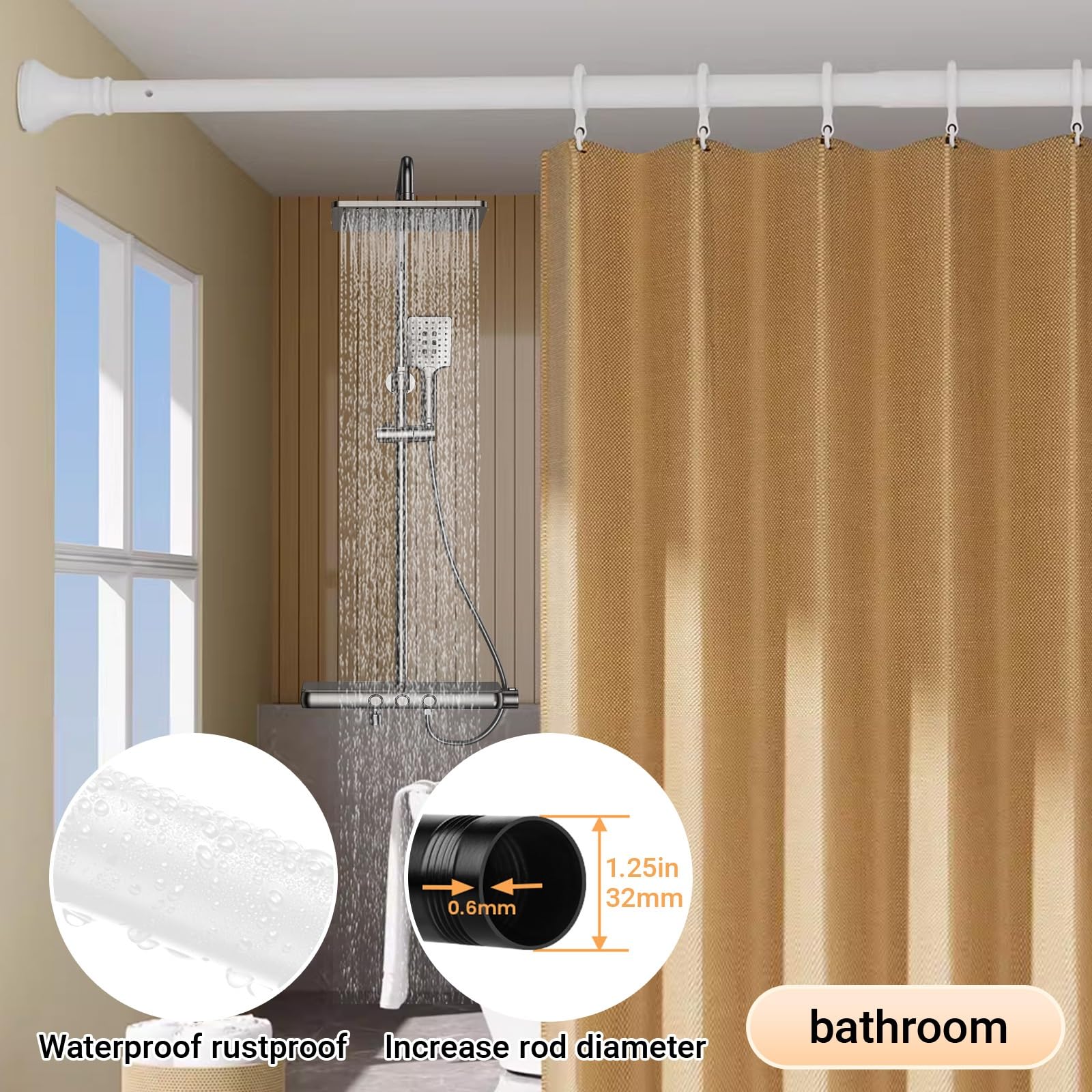 Bastone Tenda a Pressione Senza Forare, Bastone Telescopico Estensibile in Acciaio Inox, 40-500 cm, Ø32 mm, Asta per tenda per Bagno, Guardaroba, Finestra(Argento,260-350cm)