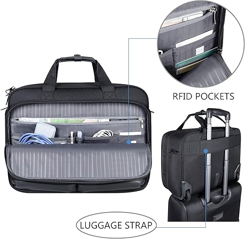 Miniatura 4 de KROSER Maletín de alta calidad con ruedas para portátiles de hasta 17.3 pulgadas, repelente al agua, con bolsillos RFID para viajes, negocios,