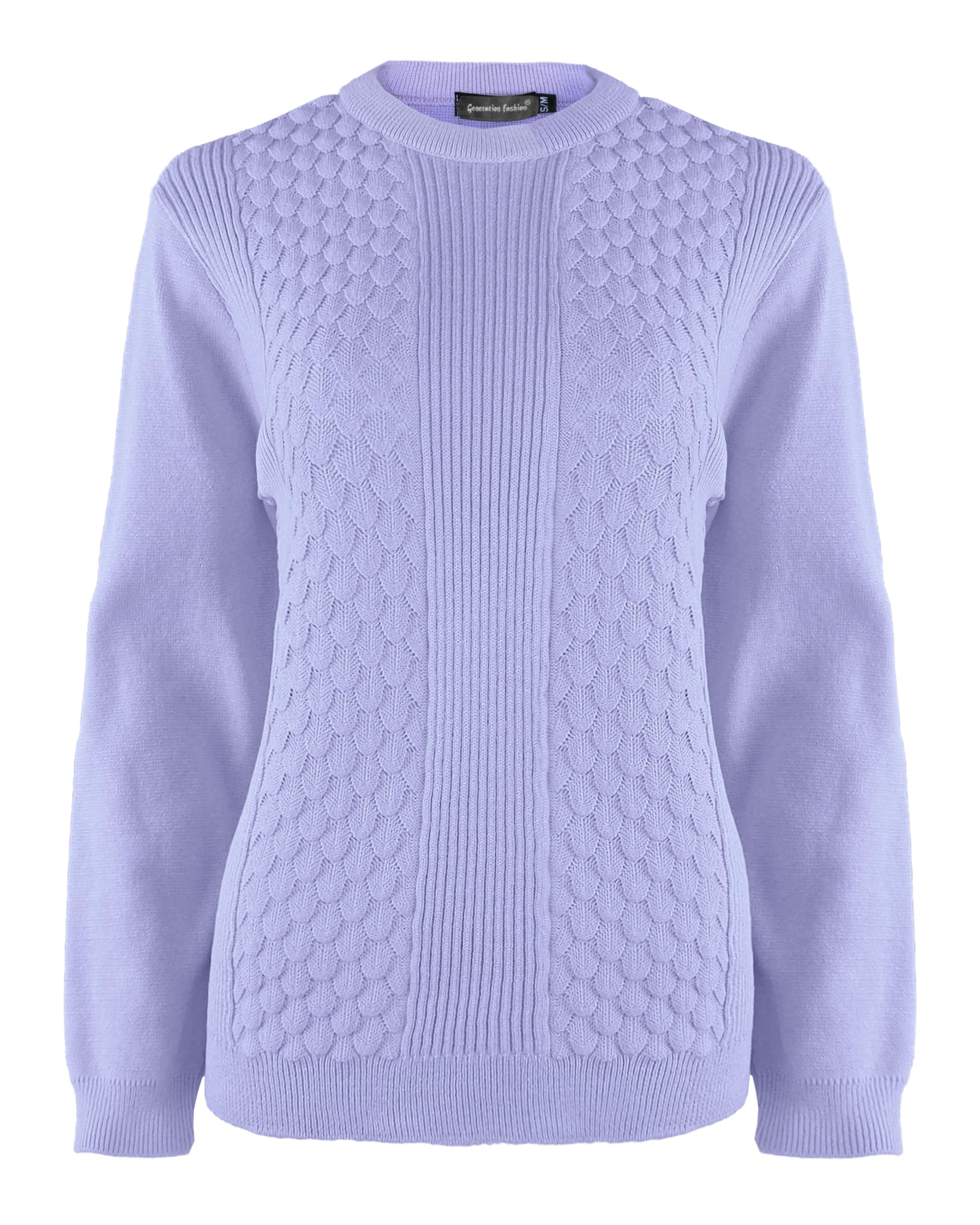 Generation Fashion New Ladies Women Knitted Sweater Crew Neck Jumper Pullover Long Sleeve top[Lilac,S-M]