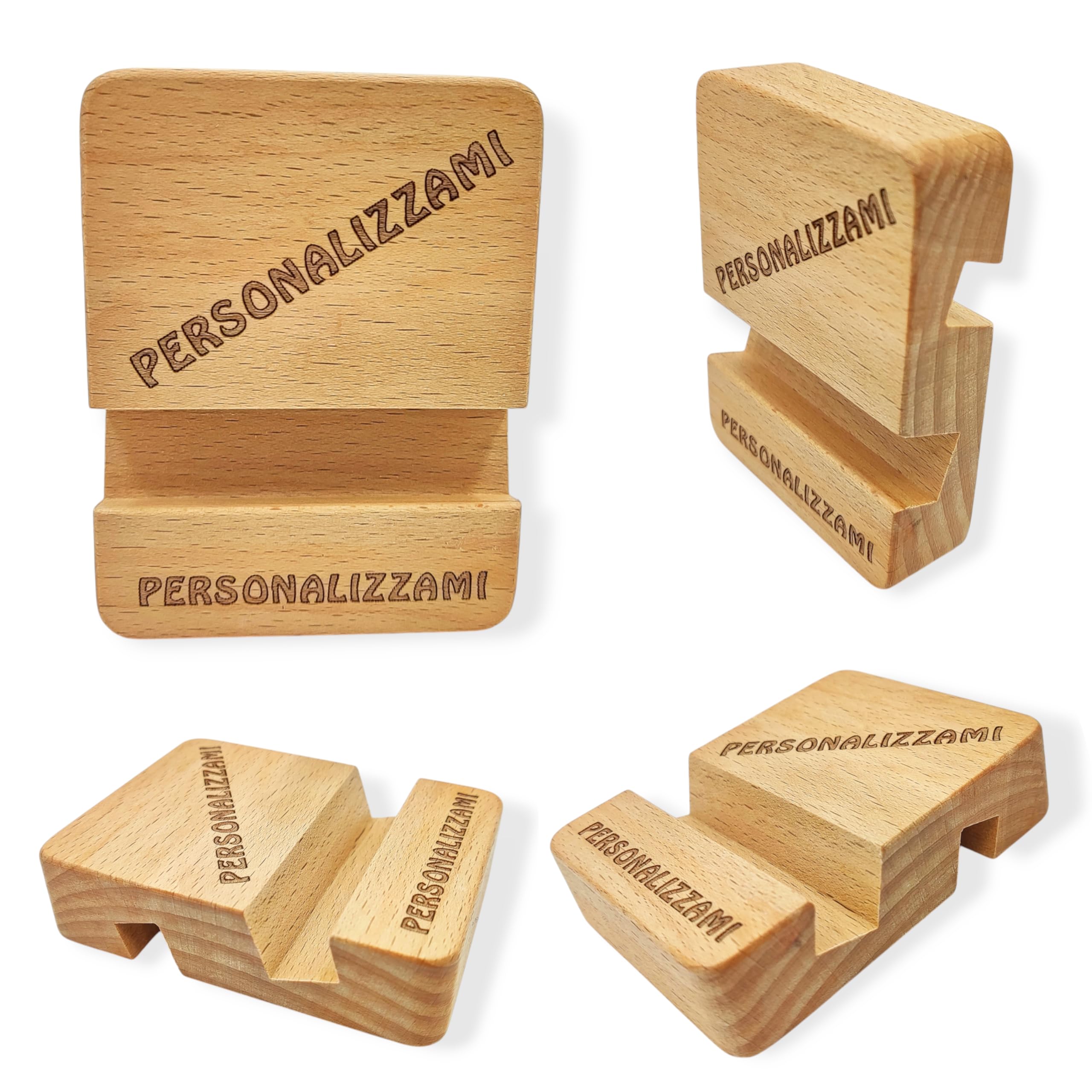Porta Cellulare Universale da Tavolo in Legno Supporto per Smartphone Doppia Scanalatura per iPhone iPad