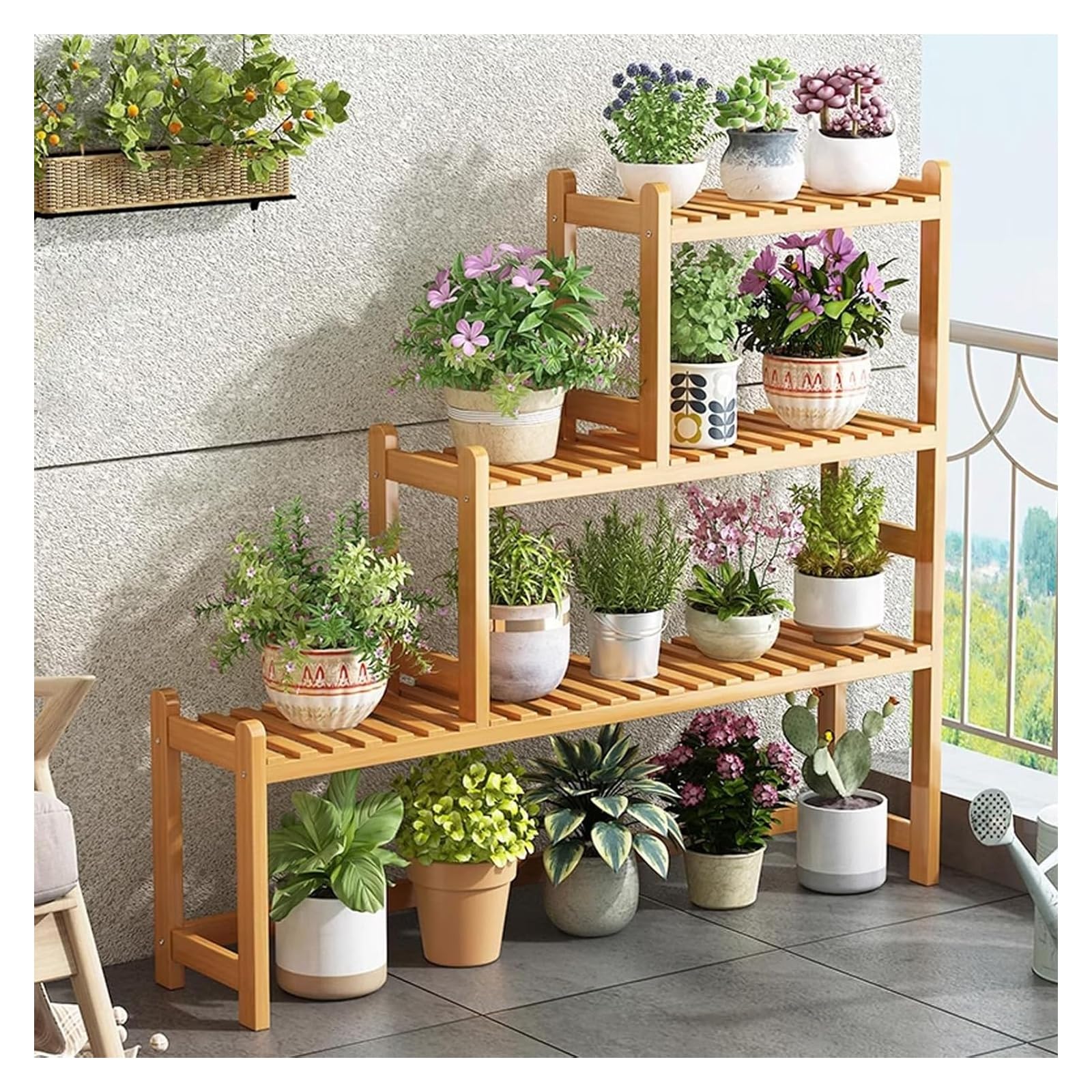 Support à plantes en bambou à 2/3 niveaux pour l'intérieur et le balcon