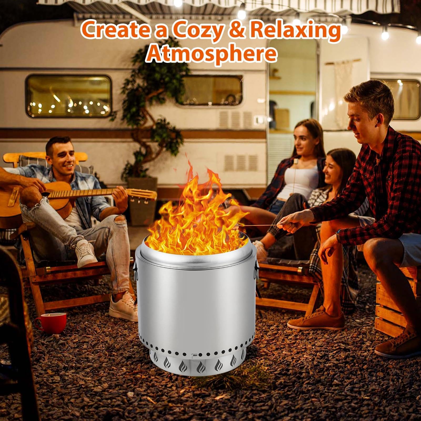 Braciere da Esterno Senza Fumo con Interruttore dell'Aria in Acciaio Inossidabile - Ideale per Riscaldare riunioni, Design Unico e combustione efficiente - Facile da Pulire, Ampio Riscaldamento a 360