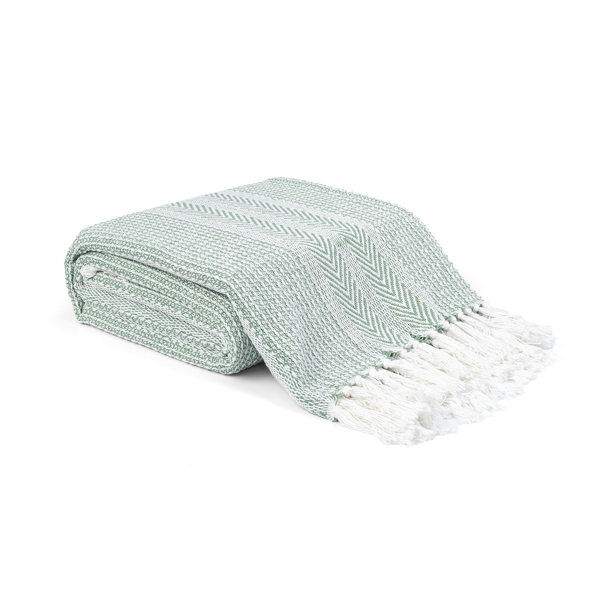 Ehc Green Pre-Washed Throw Blanket, Handwoven Cotton Throws For Sofas Bed Cover Settee Couch Reversible, Single 127 X 152 Cm,