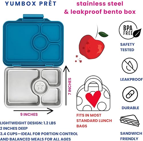 Miniatura 2 de Yumbox Prêt - Caja Bento de Acero Inoxidable, A Prueba de Fugas, Contenedor de Almuerzo Reutilizable para Niños y Adultos, Apta para Sándwiches y