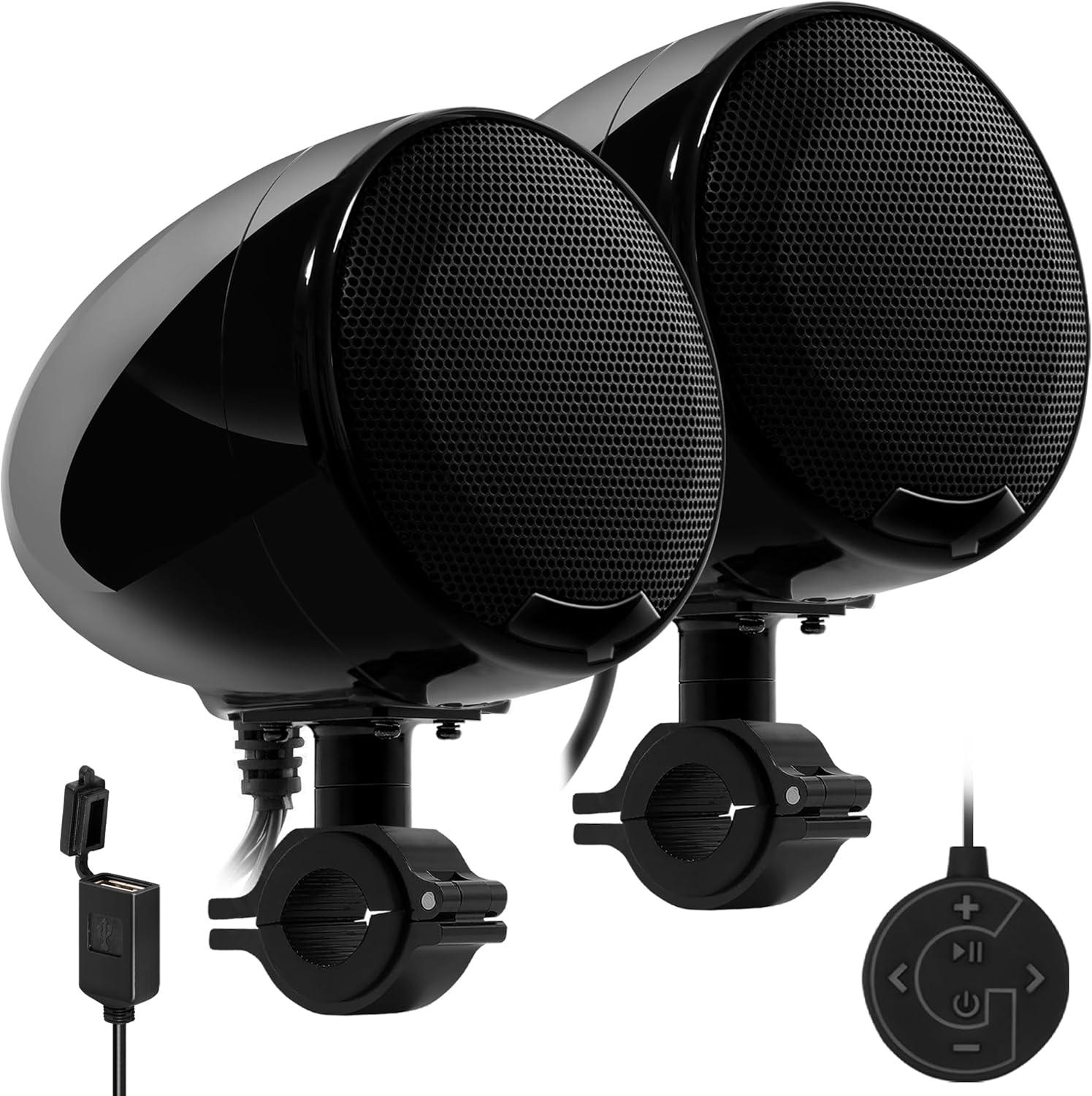 Bluetooth Motorcycle Speakers | 4.5" Waterproof Motorcycle Stereo System | Built-in Amplifier Audio Music Player w/USB AUX, Great for Harley Touring ATV Scooter 4-Wheeler, AN4-X Black