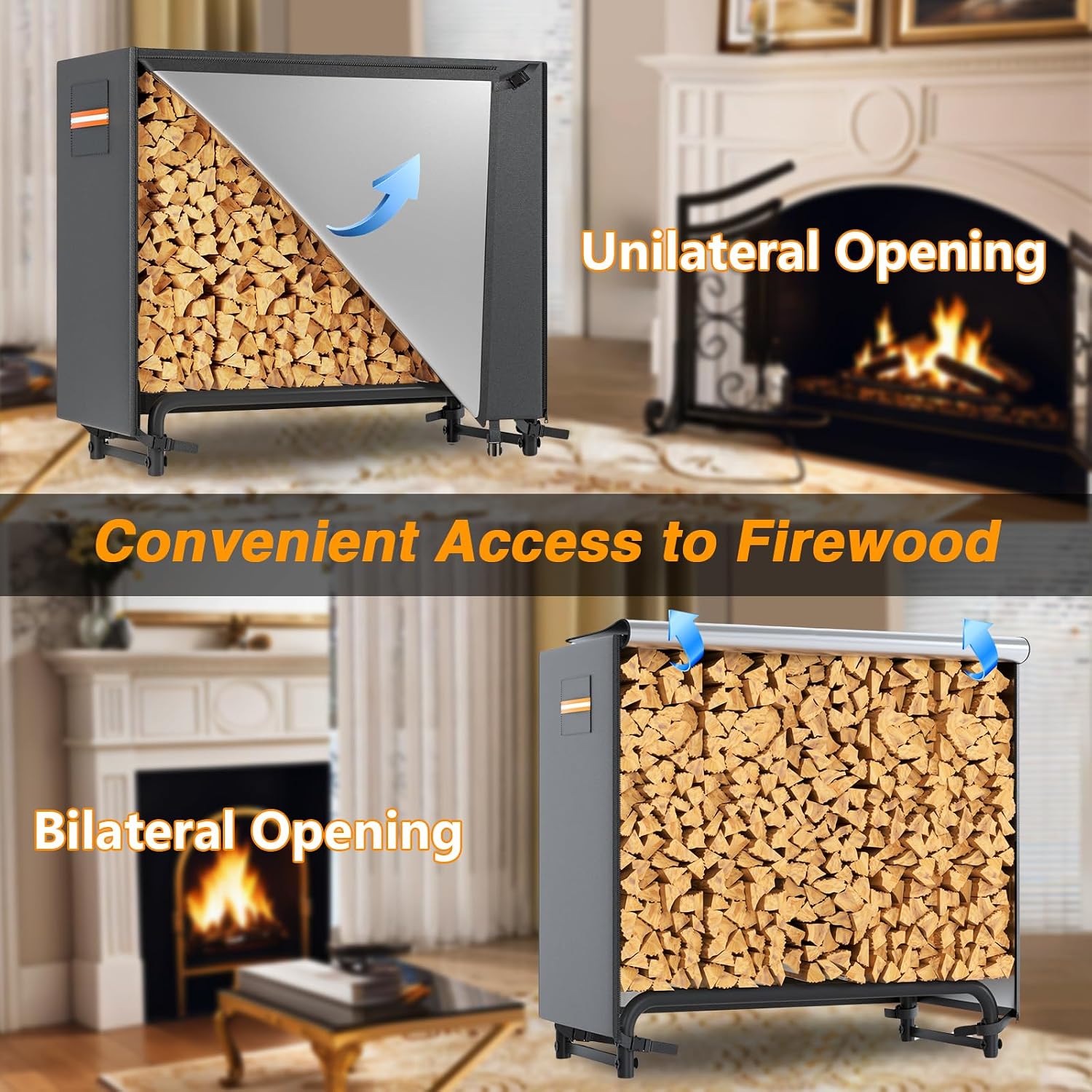 EVRBUL 4ft Waterproof Firewood Rack Cover, 420D Heavy Duty Fabric Outdoor Log Rack Cover with Zipper & Buckle for Indoor Fireplace Outdoor Patio 48"L x 24"W x 42"H