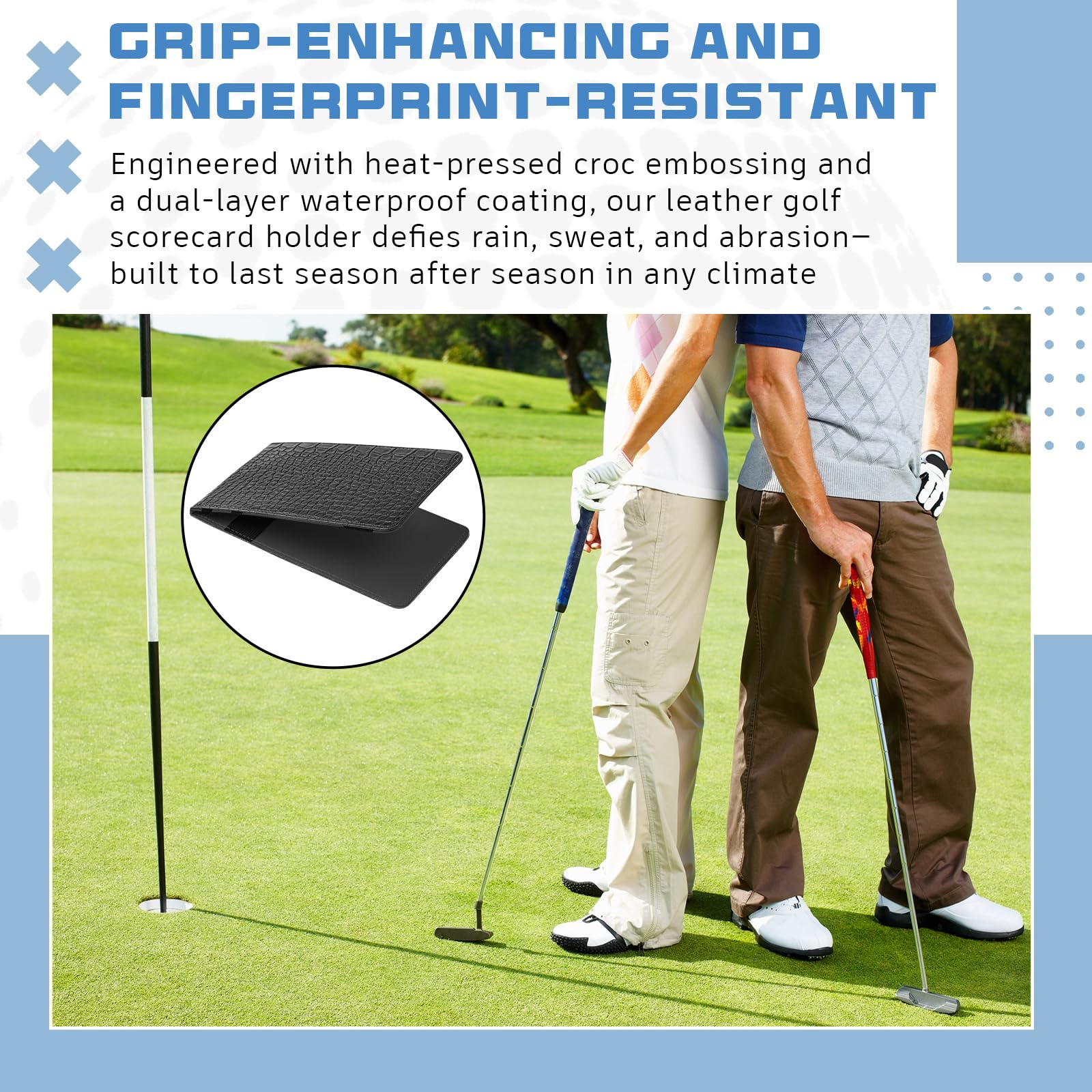 2 soportes de cuero para tarjetas de puntuación de golf de 7.6 x 4.5 pulgadas, libro de puntuación de golf, diario de cuero