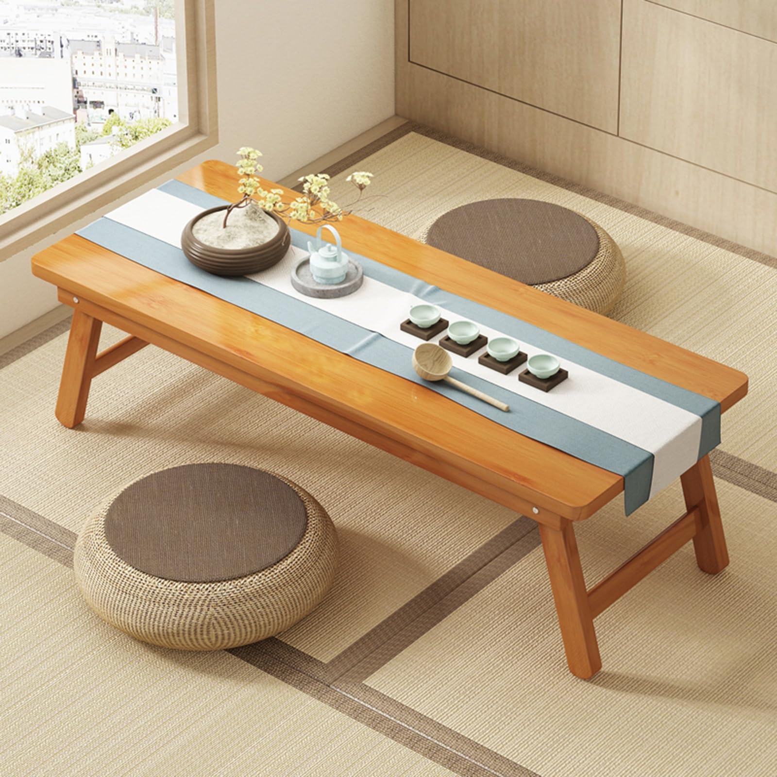 Table basse japonaise pliable et portable, le meuble gain de place 77 cm en bois