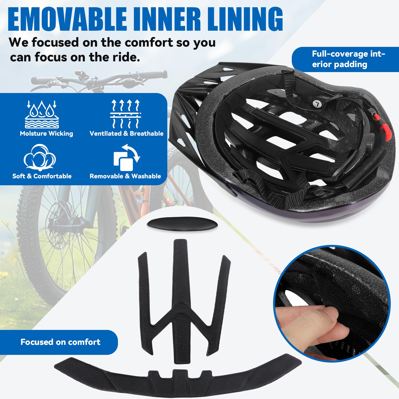 Casque pour Vélo - Réglable de 58 à 62 CM - pour Femmes et Hommes - Route Montagne Noir