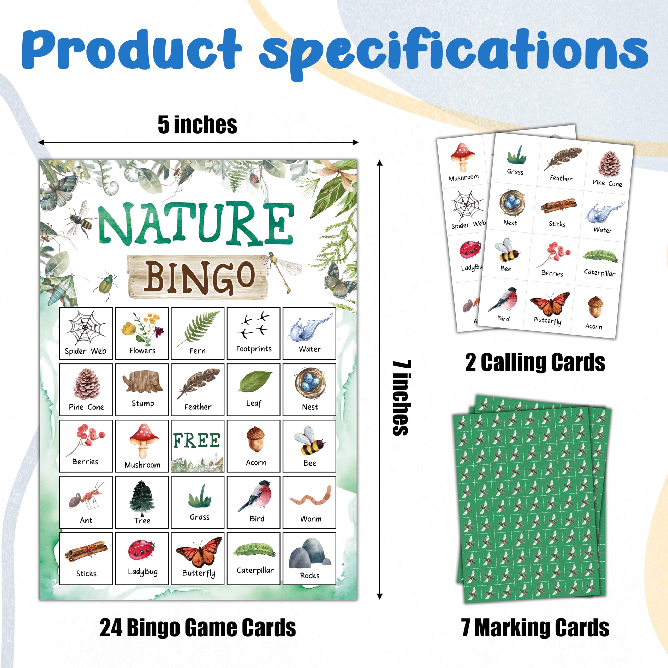 TCHOND Nature Bingo Games, Nature Hike Bingo Cards for Adults, Camping Party Game, Ideal Gifts for Family Holidays Friends Gatherings, Outdoor Camp Party Favors, 24 Players Games Cards, 05