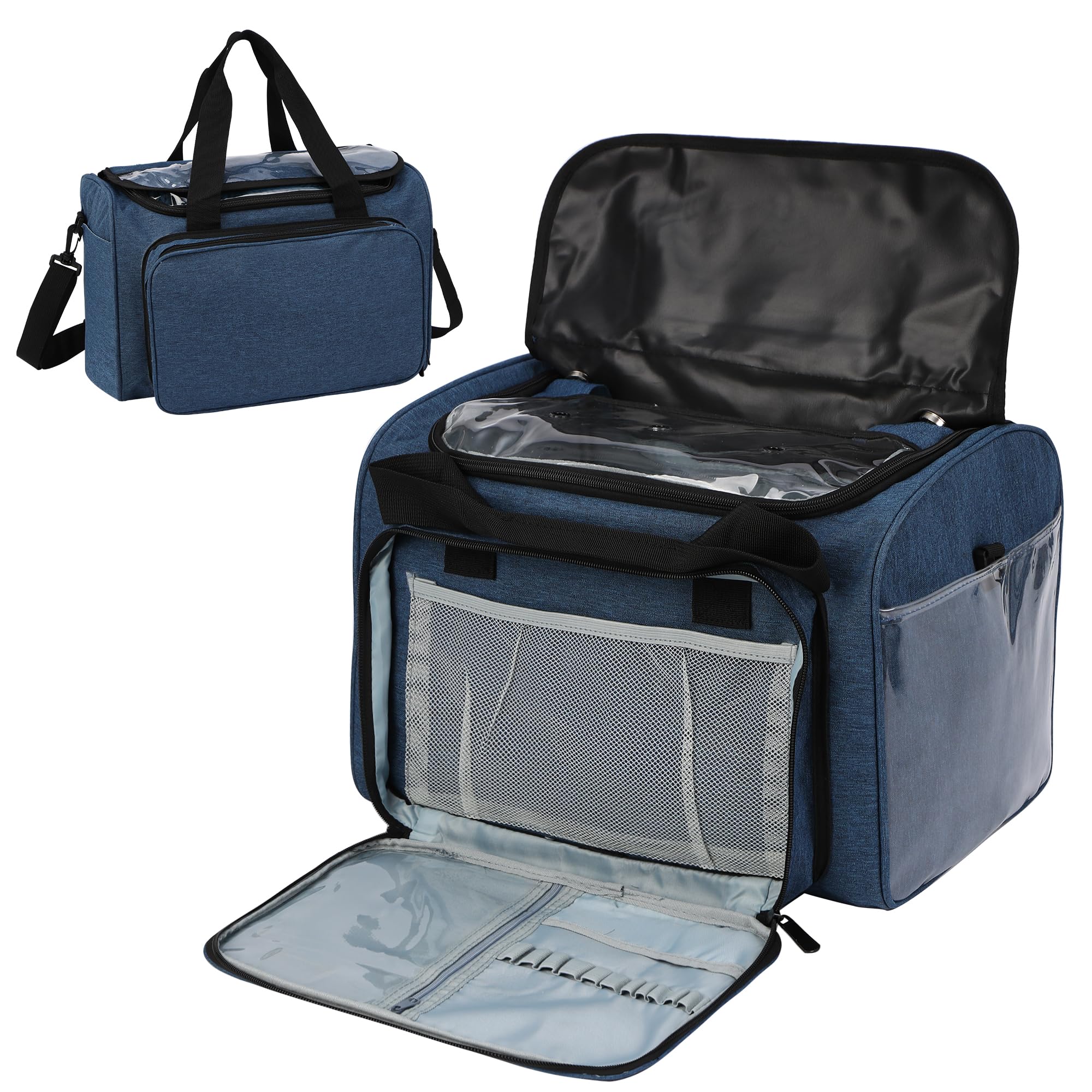 JOZEA Garn Stricken Lagerung Tote-große Kapazität häkeln Veranstalter tragbare Reisetasche mit Schultergurt häkeln Haken Fall für unfertige Bulk-Projekt（Blue