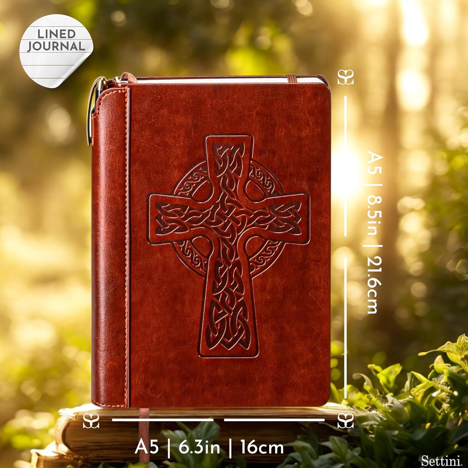 SETTINI® Lined Journal - Celtic Cross Journal for Writing Gift Set - Hardcover Vegan Leather, Includes Luxury Pen in a Unique Pen Holder, 192 Pages, A5, Mothers Day Gifts, Bible Journal, Journal for Men & Women