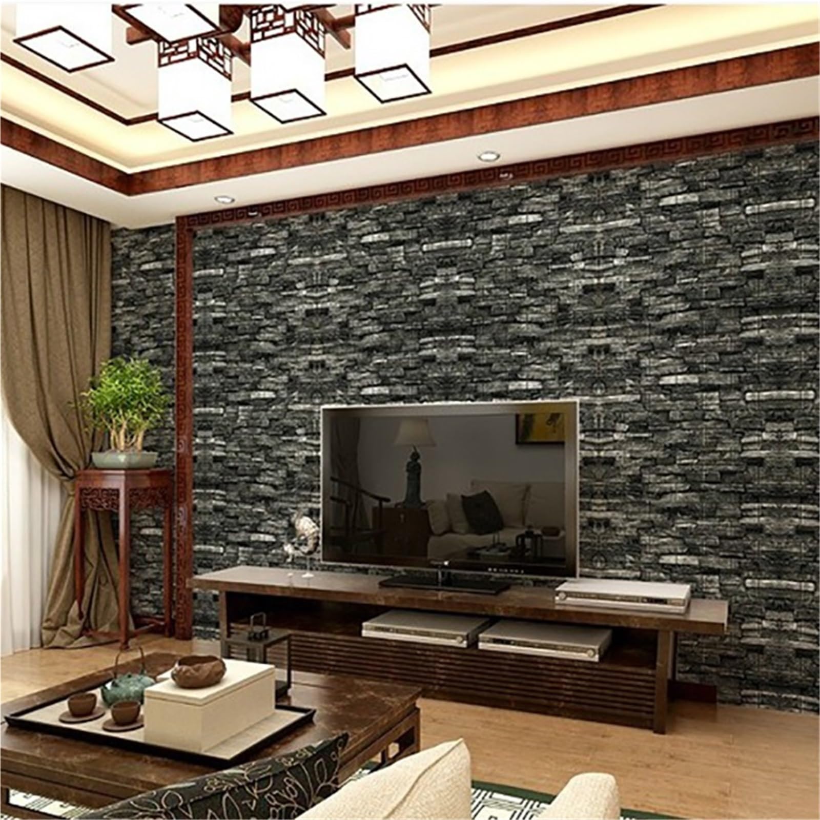 Papel Pintado Aislante Papel tapiz autoadhesivo con patrón de ladrillo retro, pegatinas pared impermeables, decoración habitación, espuma for del hogar para Paredes Interiores(Retro black,40pcs)