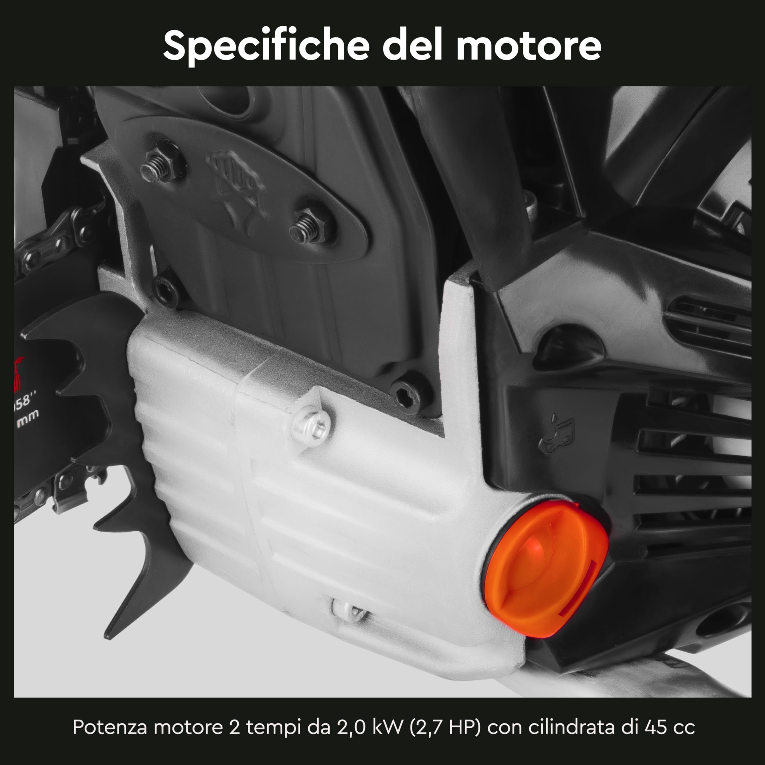 Motosega a Scoppio 45cc, Motore 2 Tempi 1.8 kW (2.4 HP), Barra Professionale 40cm (16"), Sistema Easy Start, Antivibrazione, Sega per Taglio Legna - DSG-45H