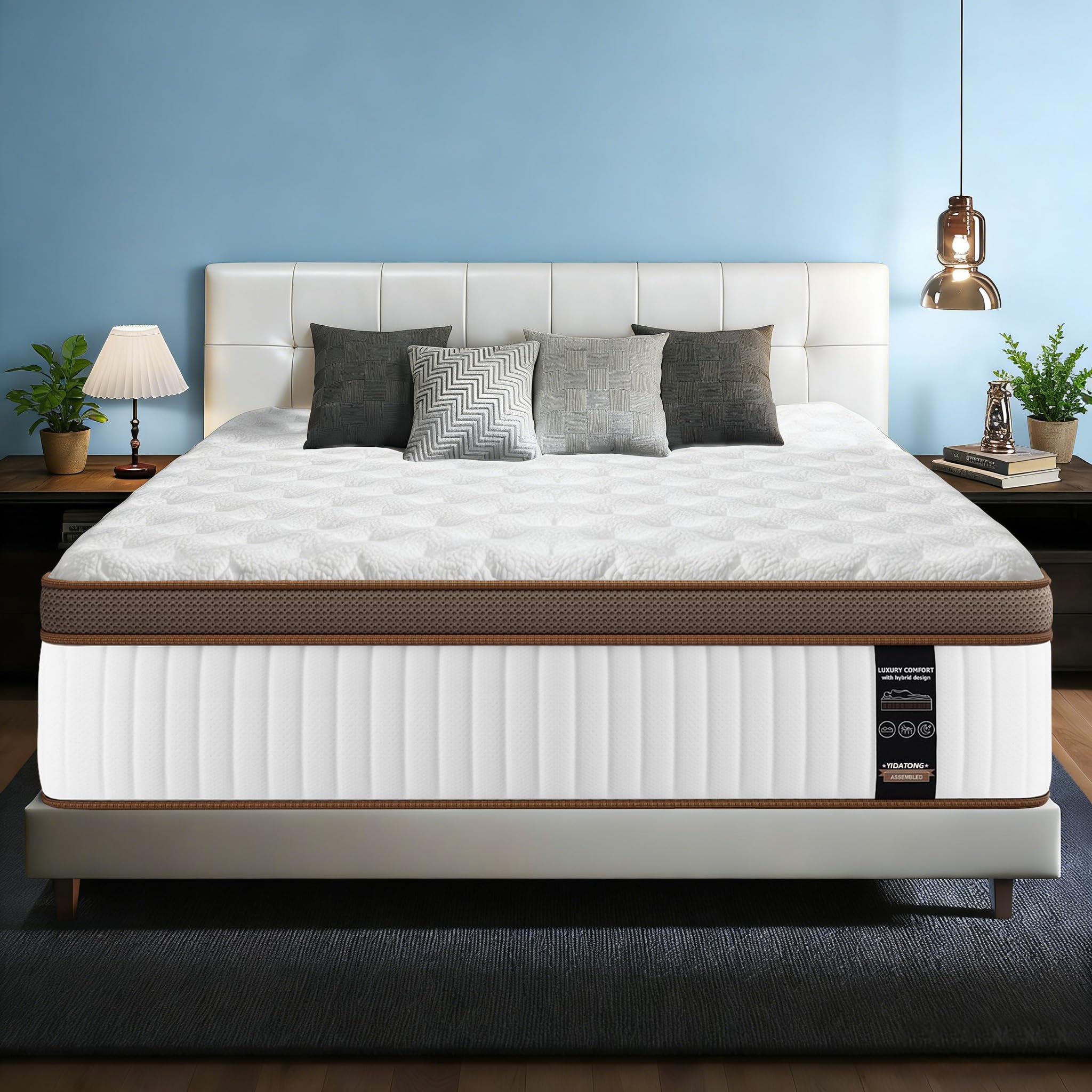 YIDATONG Double Mattress, 11 Inch Hybrid Mattress 4FT6 with Breathable Foam and Individually Pocket Spring - Medium Firm, Classic Box Top Collection(135x190x28cm)
