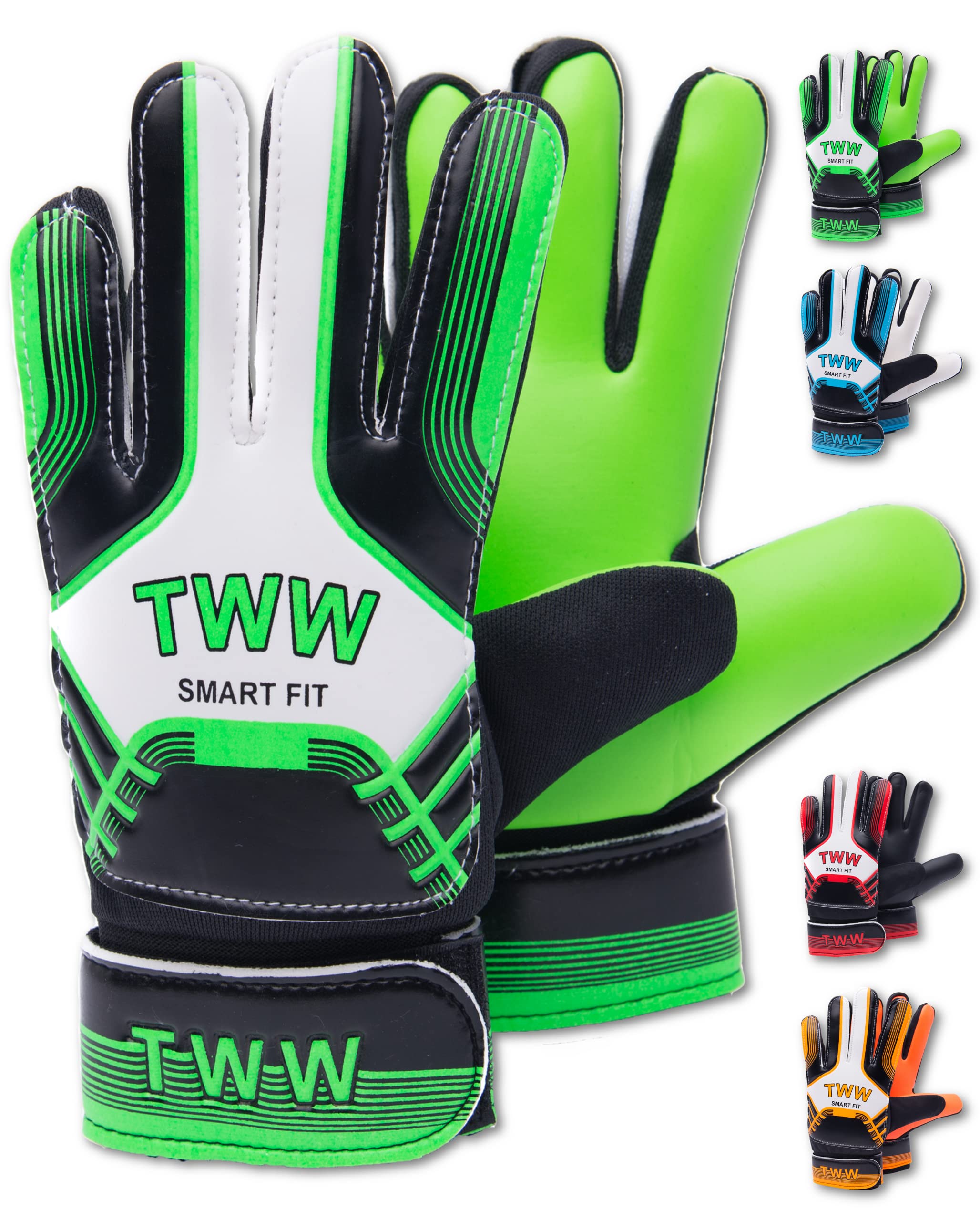 TheWhiteWater Kids Goalkeeper Gloves – Soft Latex for Protection & Super Grip – Size 2-8 Unisex Smartfit Football Gloves – Adult Boys Girls Junior Sports Training Goalie Gloves (Size 2, Green)