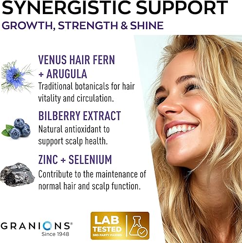 Miniatura 6 de Granions Suplementos para el crecimiento del cabello, biotina, queratina y aminoácidos, pastillas de zinc y selenio para mujeres y hombres,