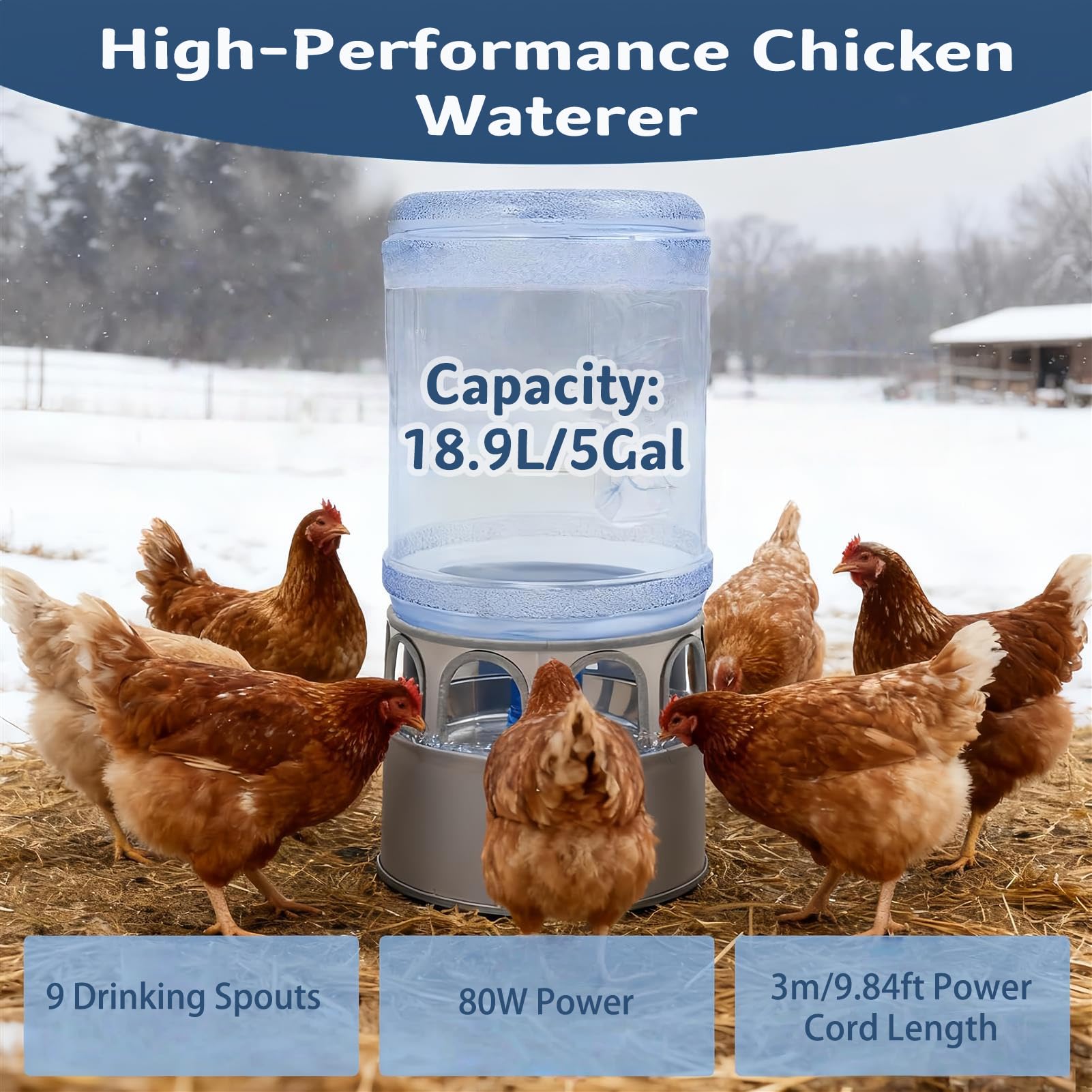 Calentador De Agua para Pollos, Bebedero Calefactado para Pollos De 80 W, con Temperatura Ajustable, Descongelador De Agua para Aves De Corral para El Invierno
