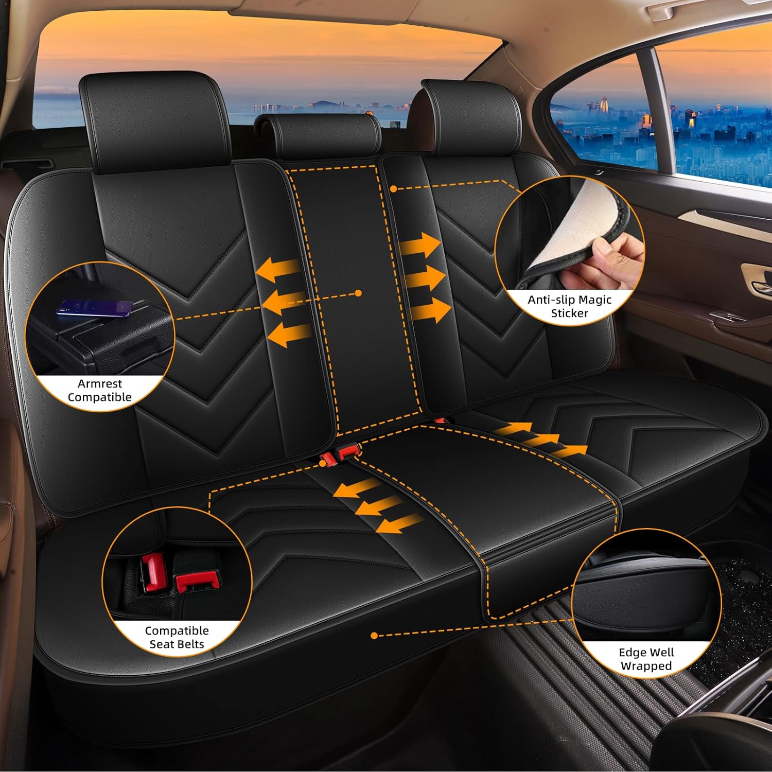 Car Seat Covers Full Set Fit for Honda Pilot 2005-2016 Leather Automotive Seat Cover Waterproof Car Seat Cushion Protector Compatible with Airbag(5 Seat, Black)