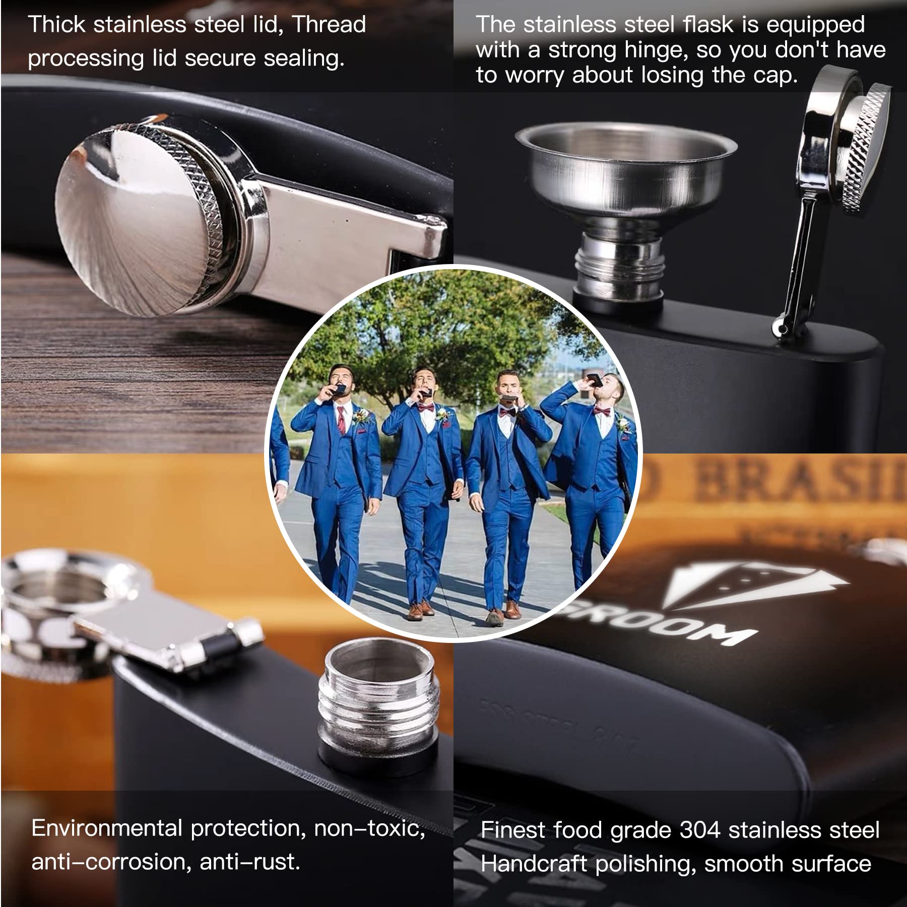 Team Groom Stainless Steel Hip Flask – 8 Oz, Leather Wrapped, Leakproof, With Gift Box For Groomsmen & Bachelor Parties