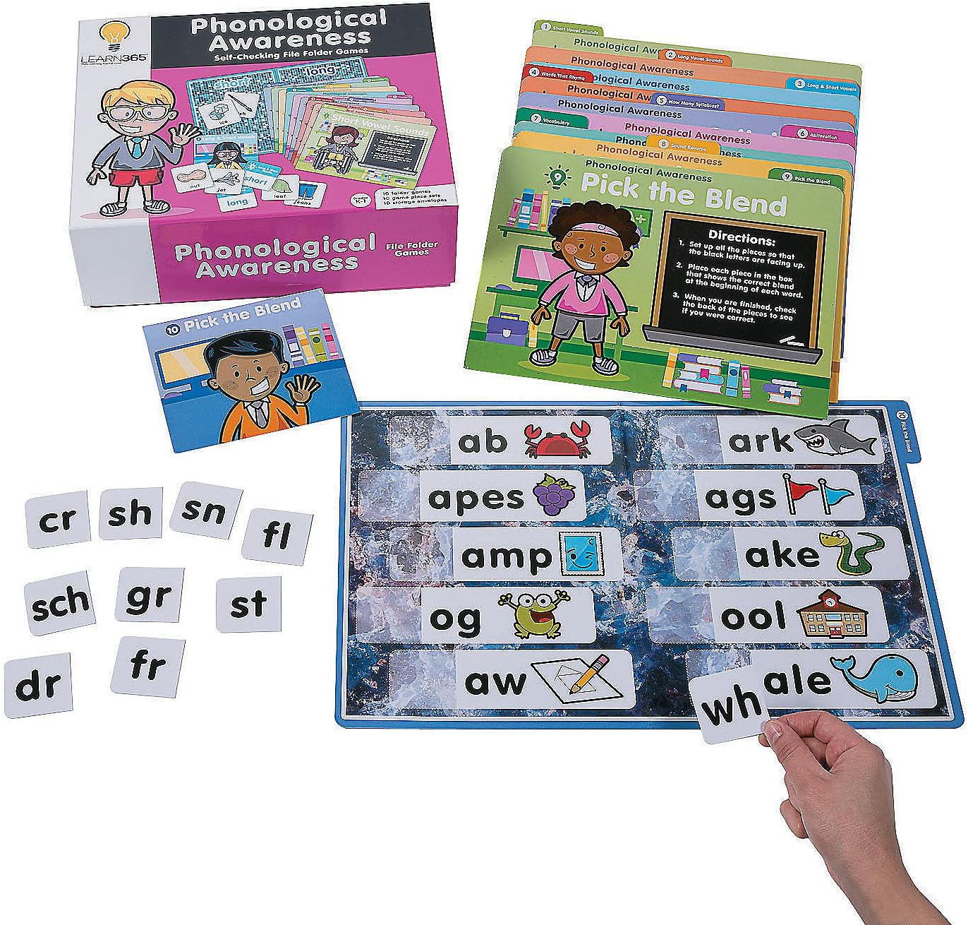 Fun Express Phonological Awareness Games - 200 Piece File Folder Game - Alliteration, Phonics and Language Games for Kindergarten Kids